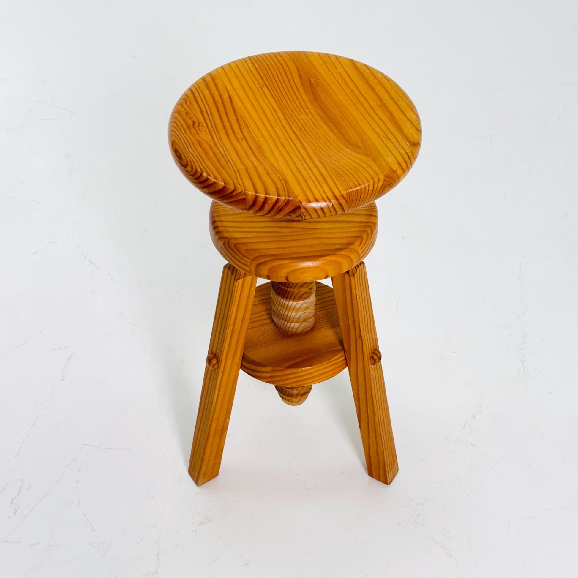Mid century Solid wood adjustable screw craftsman stool Germany 1960s