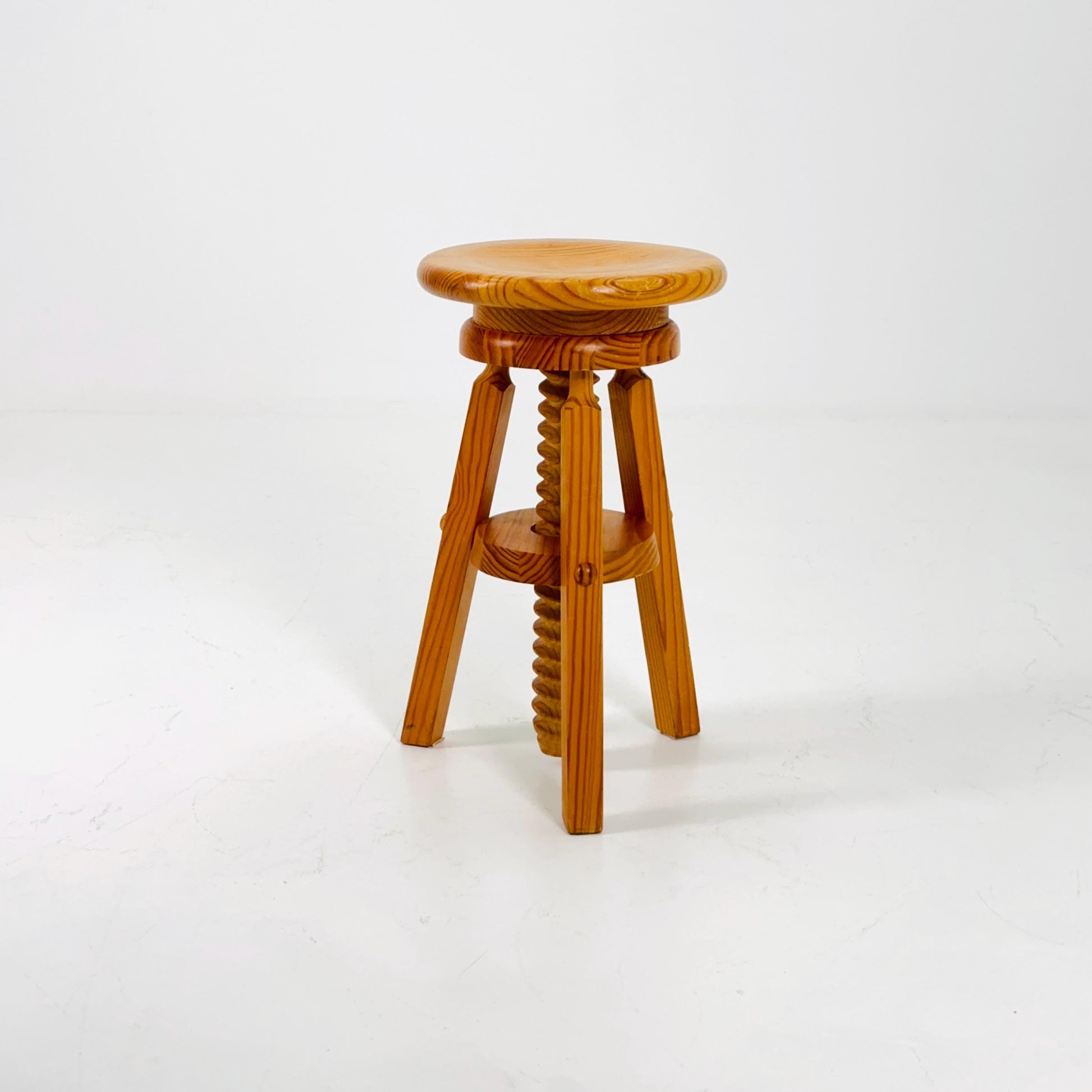 Mid century Solid wood adjustable screw craftsman stool Germany 1960s
