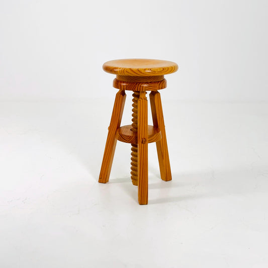 Mid century Solid wood adjustable screw craftsman stool Germany 1960s