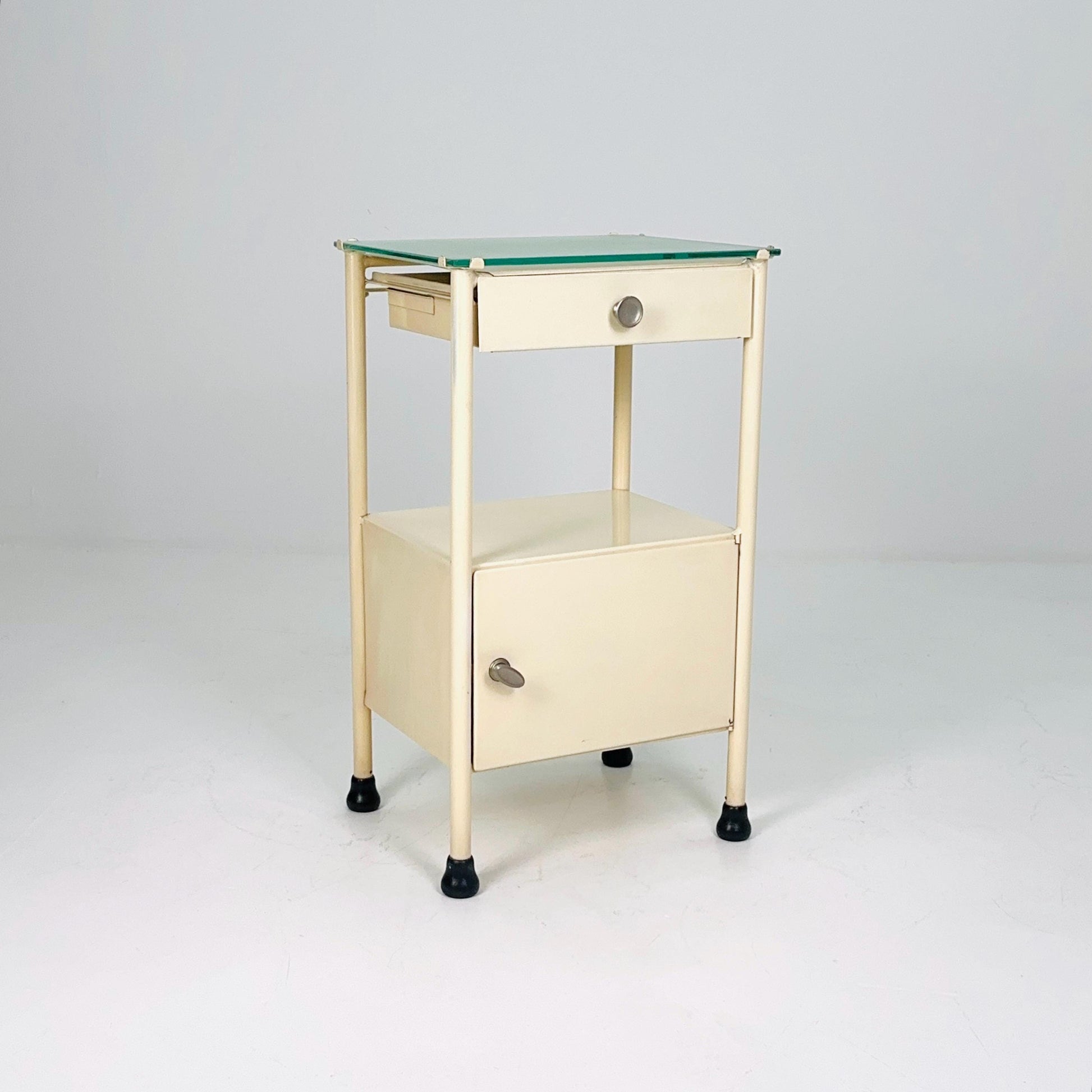 Mid century Bauhaus metal nightstand Auping/Gispen with drawer in white 1960s Germany