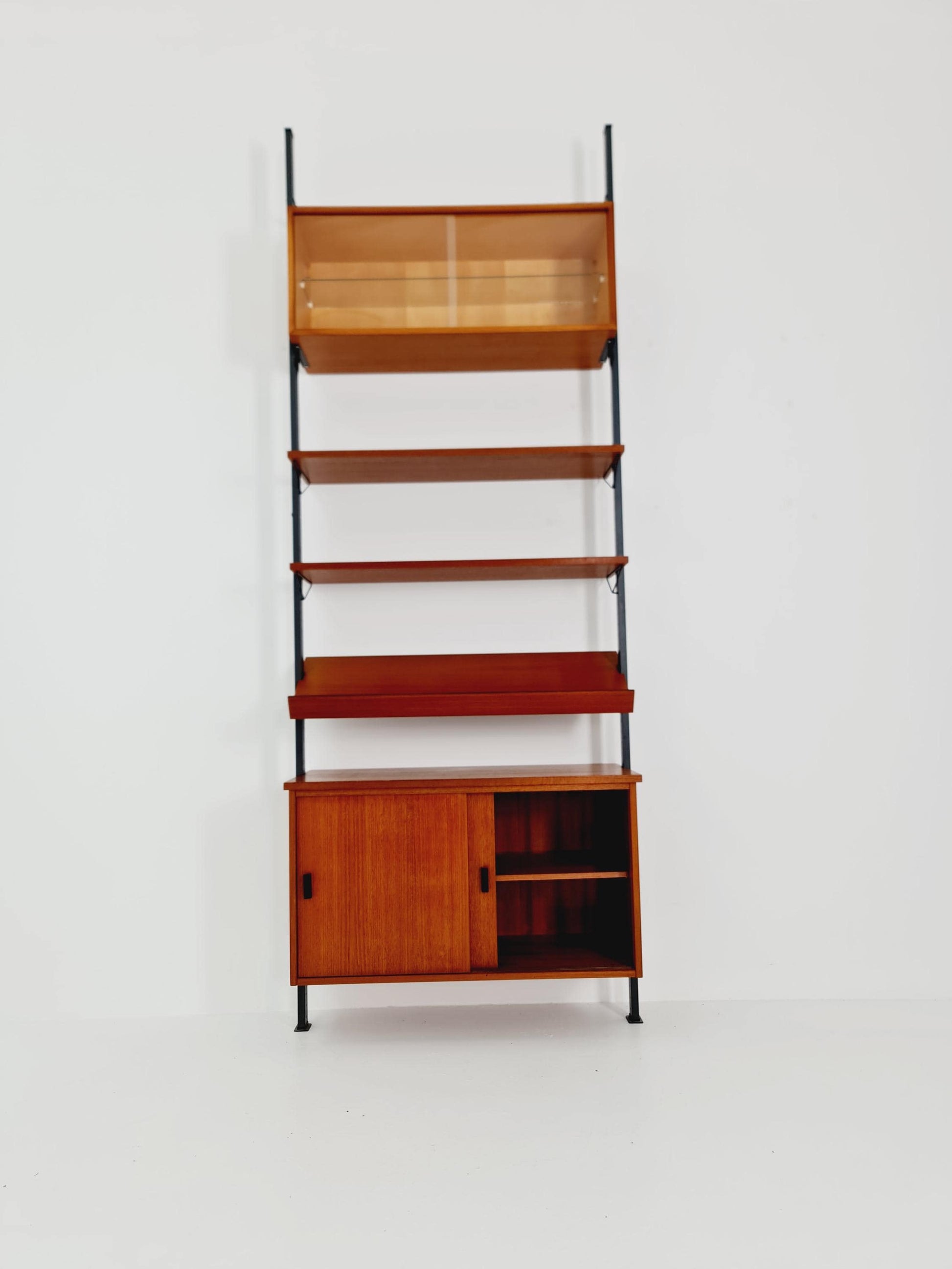 Mid century String shelf system teak & metal by Olof Pira Sweden, 1950s