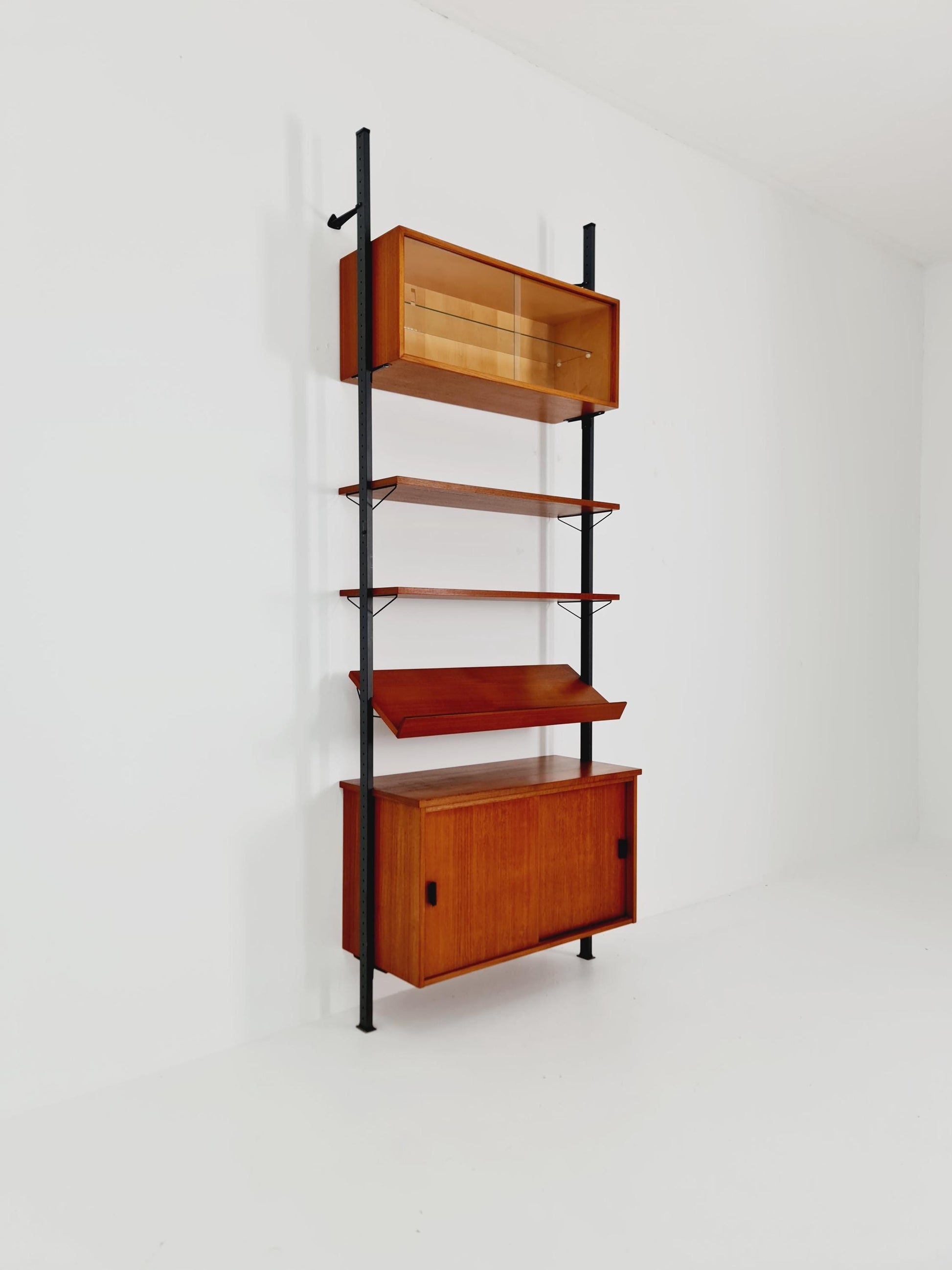 Mid century String shelf system teak & metal by Olof Pira Sweden, 1950s