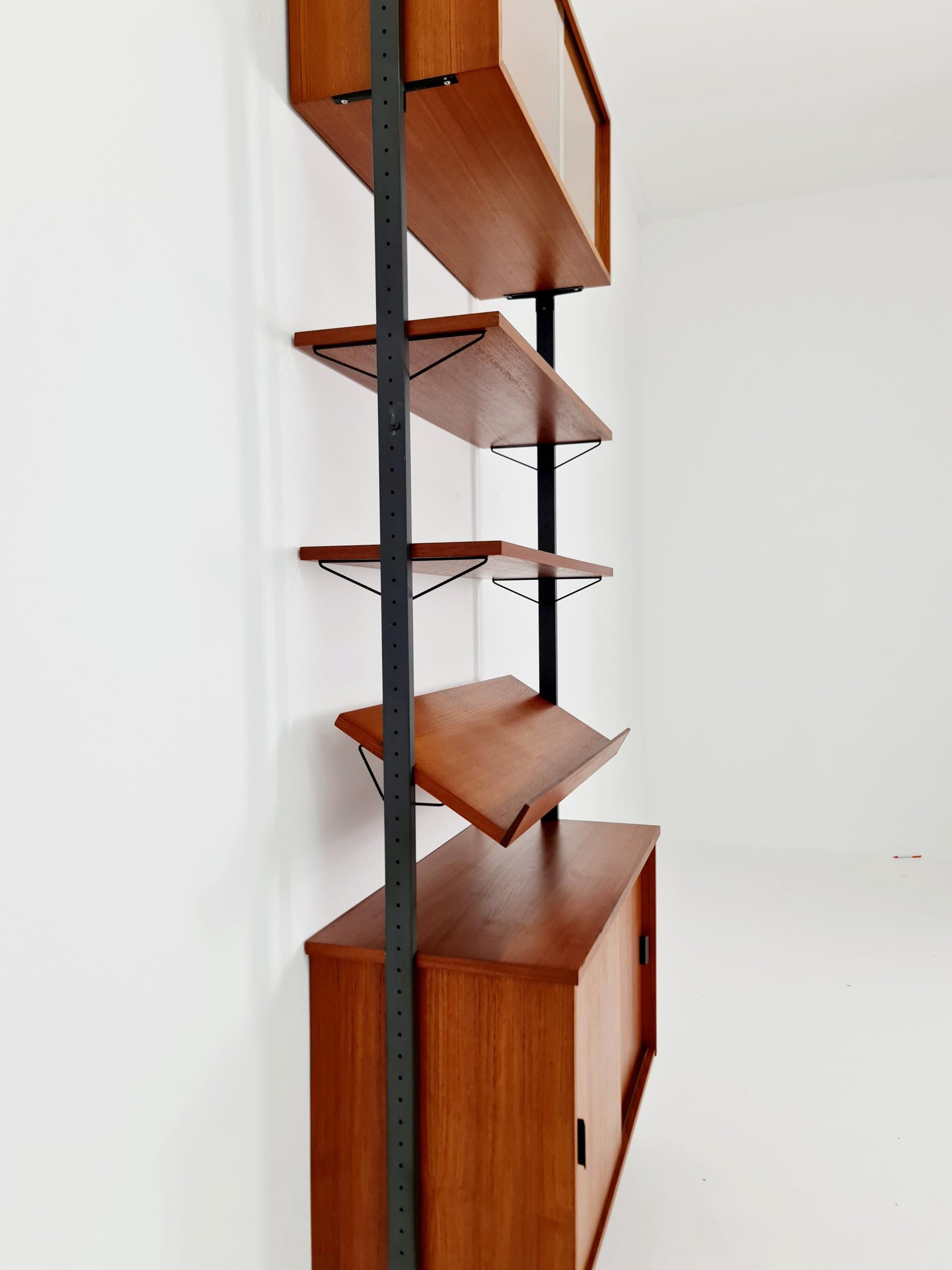 Mid century String shelf system teak & metal by Olof Pira Sweden, 1950s