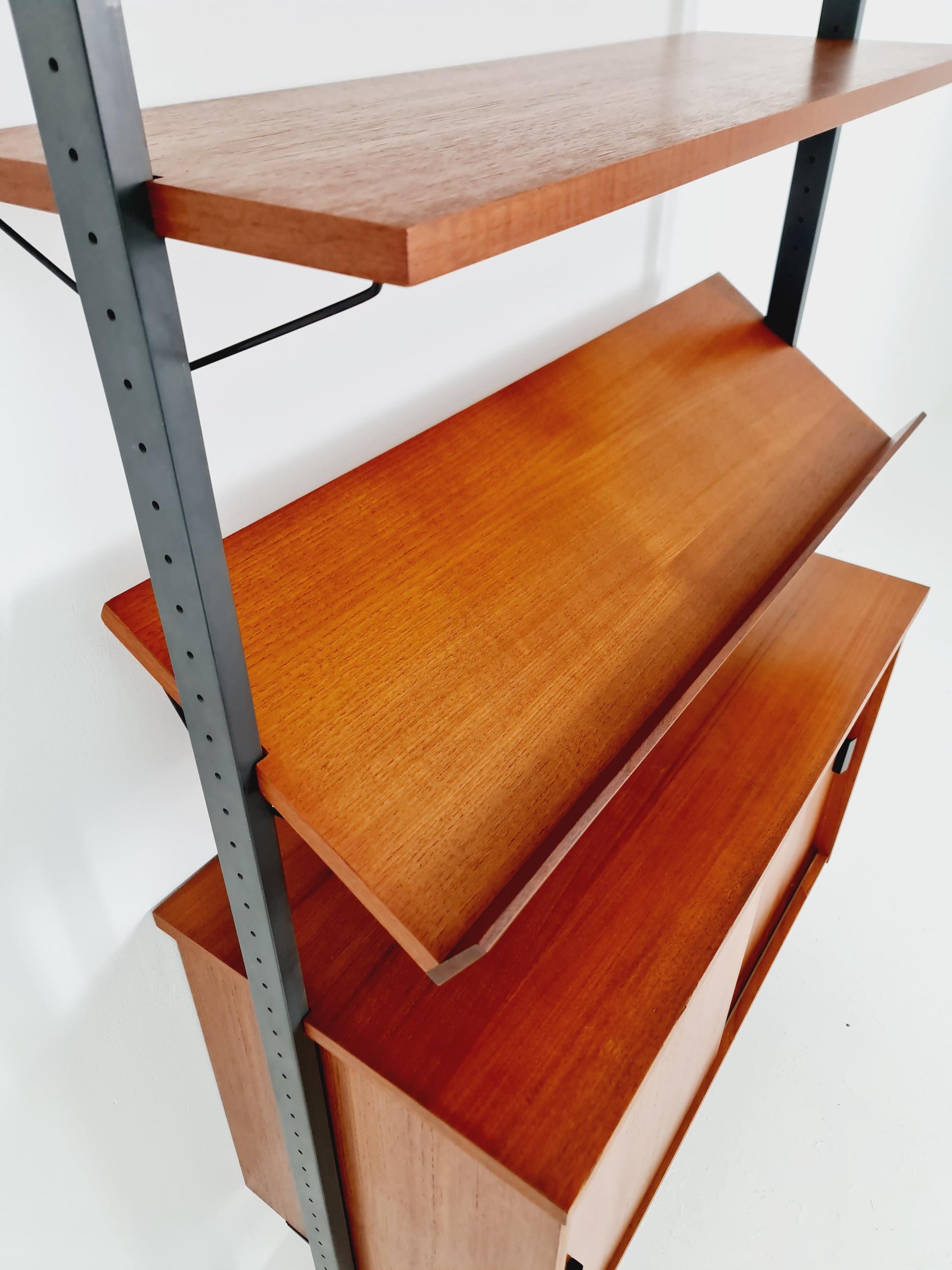 Mid century String shelf system teak & metal by Olof Pira Sweden, 1950s