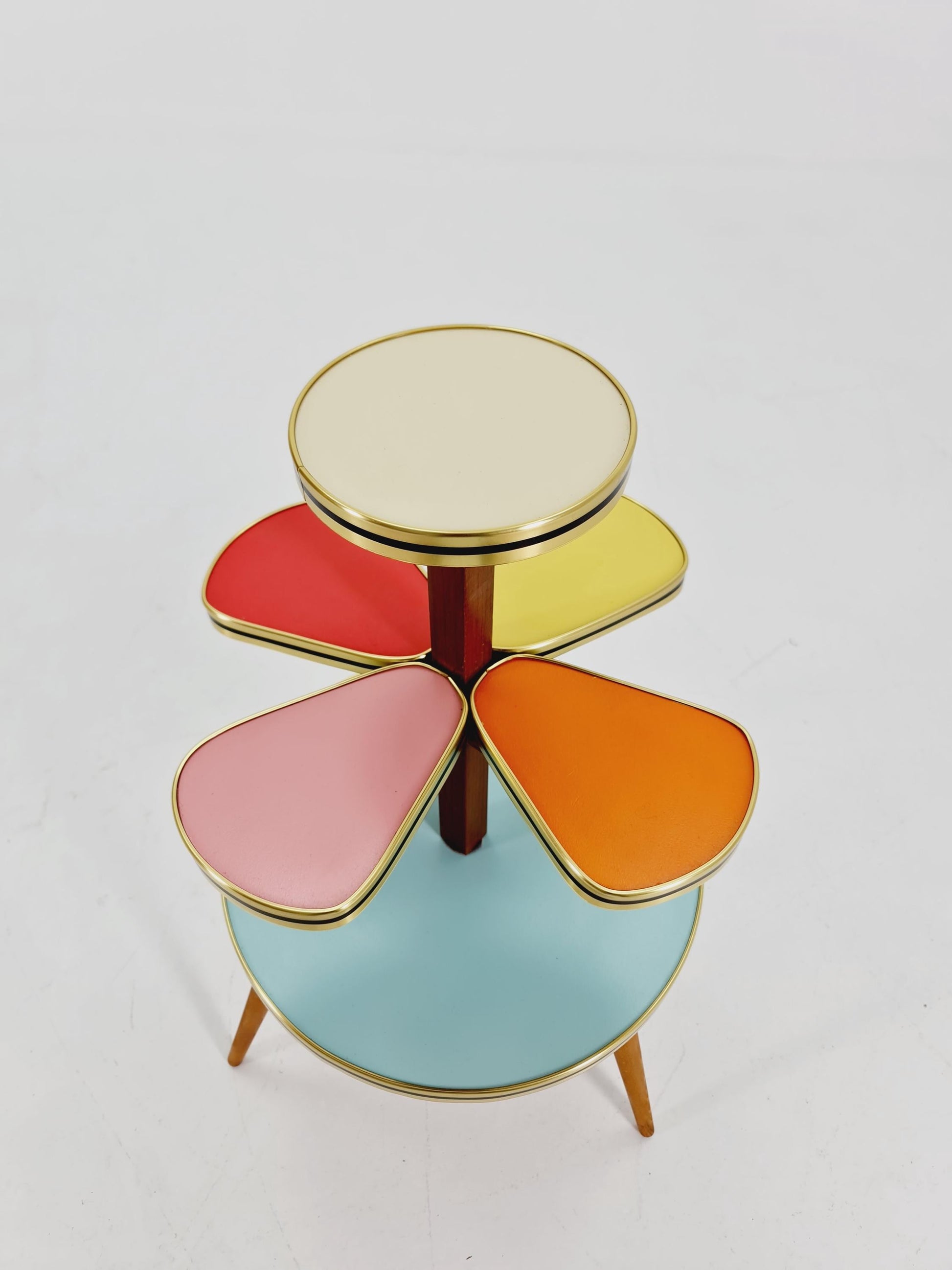 1950s German Plant Stand, Colorful Vintage Mid-Century Minimalist Indoor Plant Stand Side Table Retro flower table