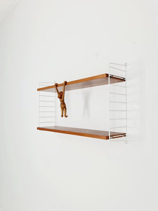 Original MCM Teak shelving system - consists of White lacquered metal ladders, from string Stockholm 1960s