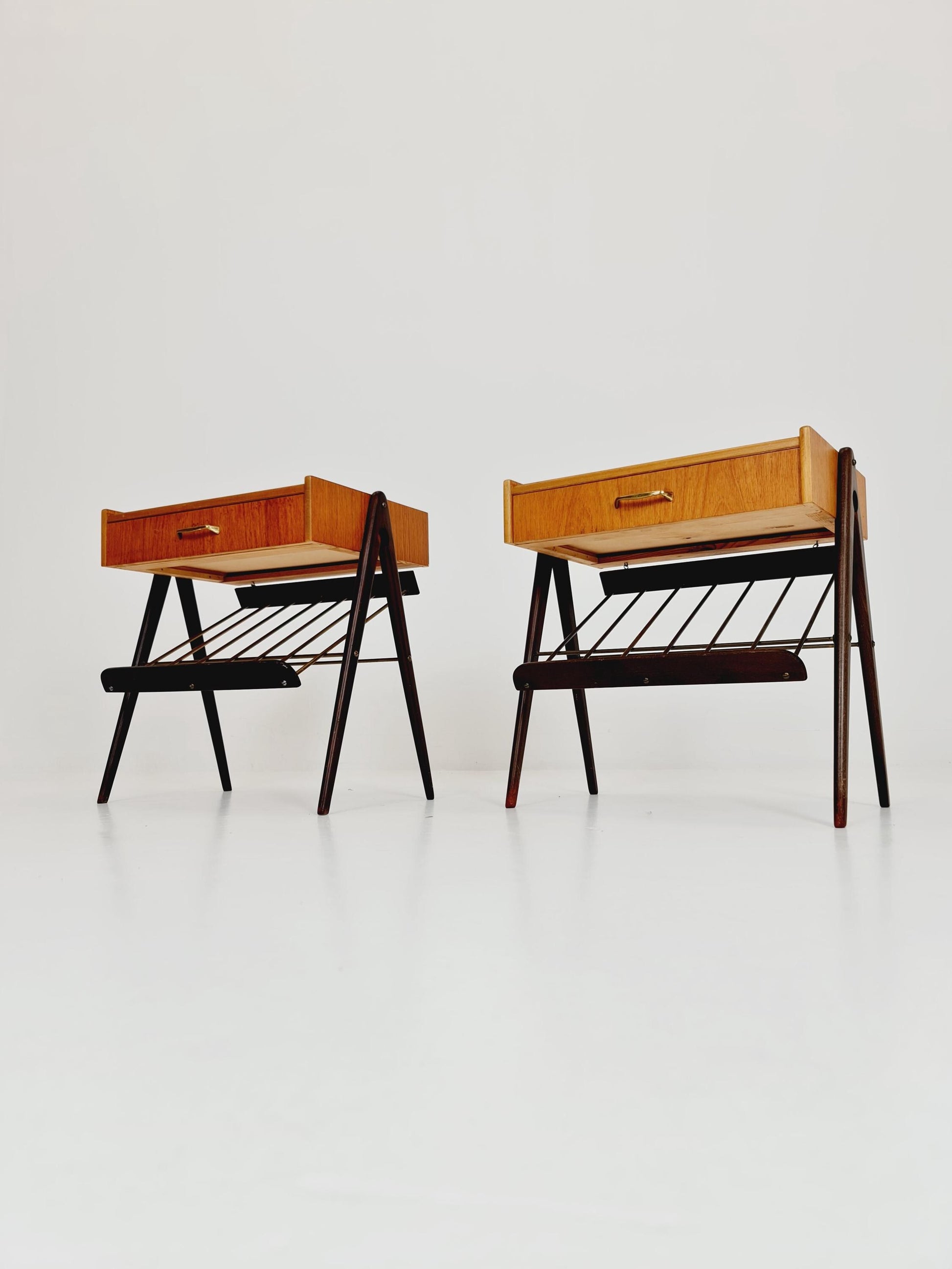 Danish MidCentury Teak and brass nightstands / bedside tables, 1960s