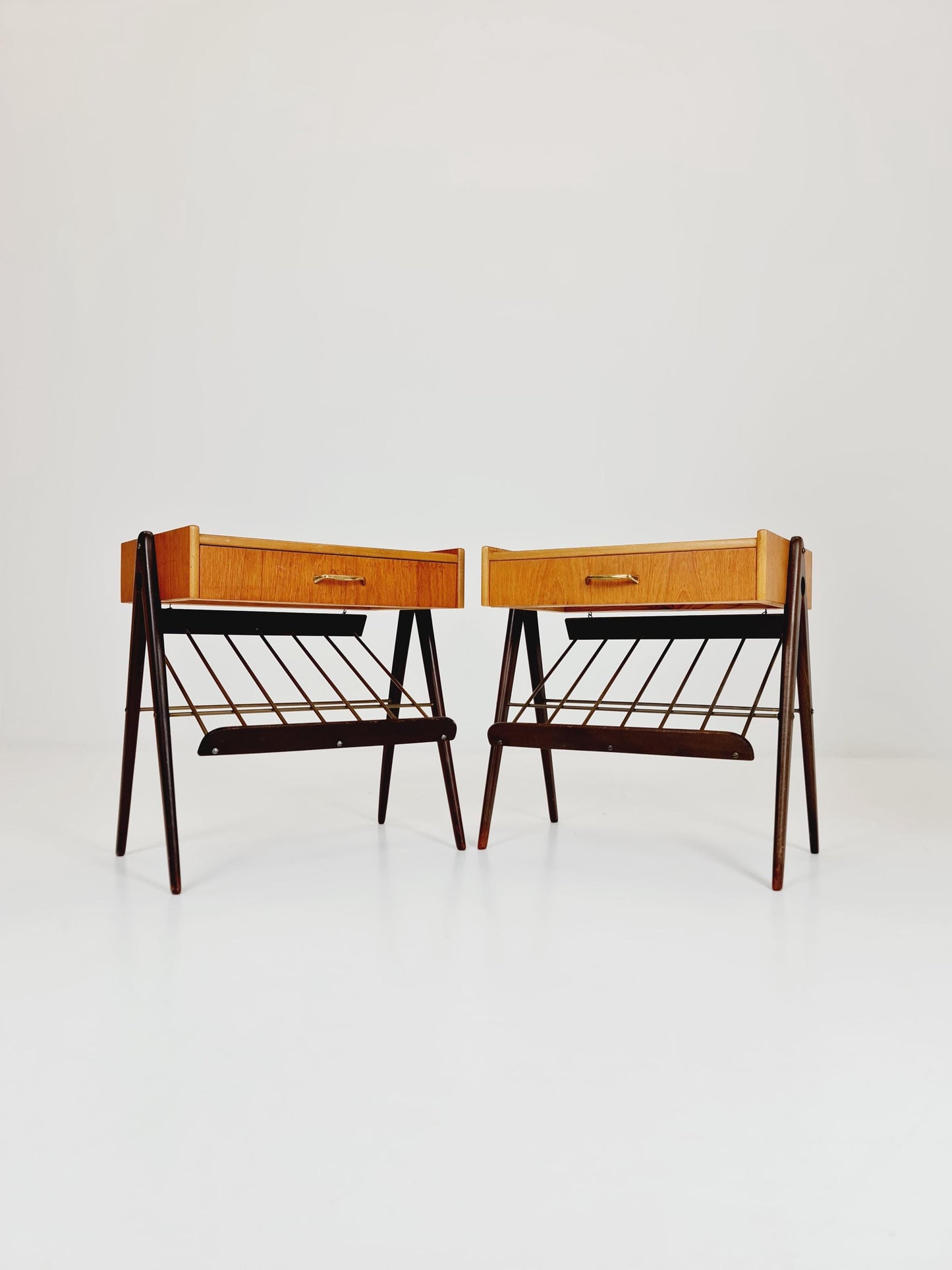 Danish MidCentury Teak and brass nightstands / bedside tables, 1960s