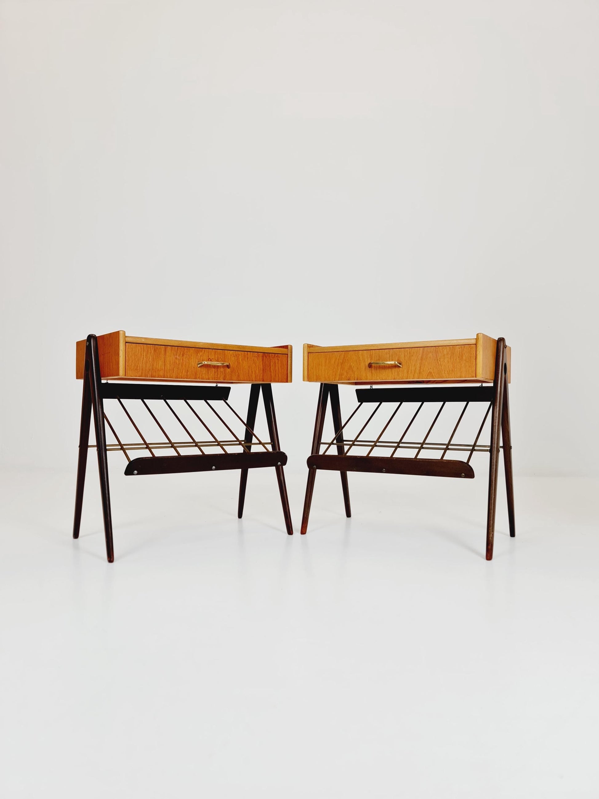 Danish MidCentury Teak and brass nightstands / bedside tables, 1960s