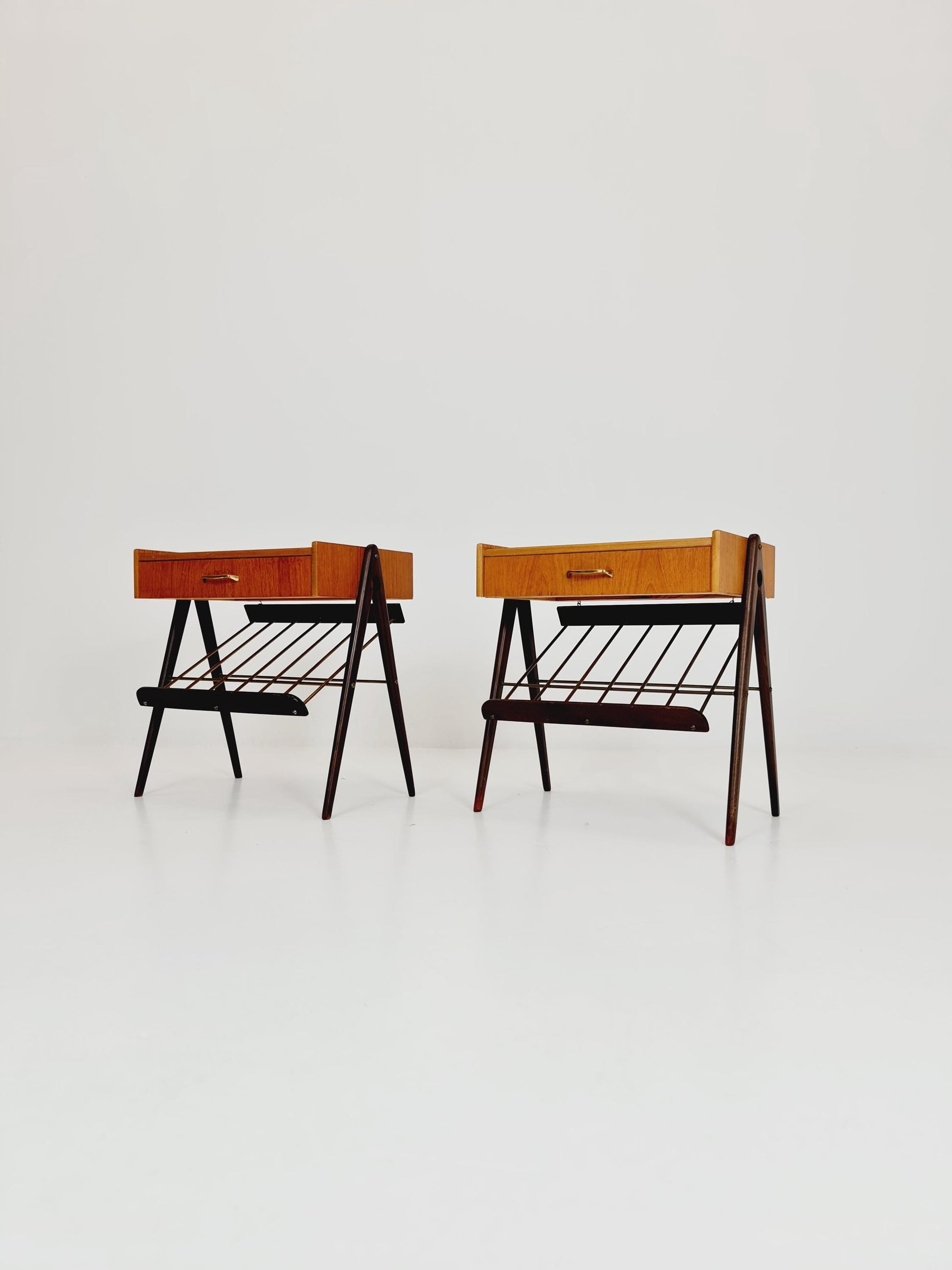 Danish MidCentury Teak and brass nightstands / bedside tables, 1960s