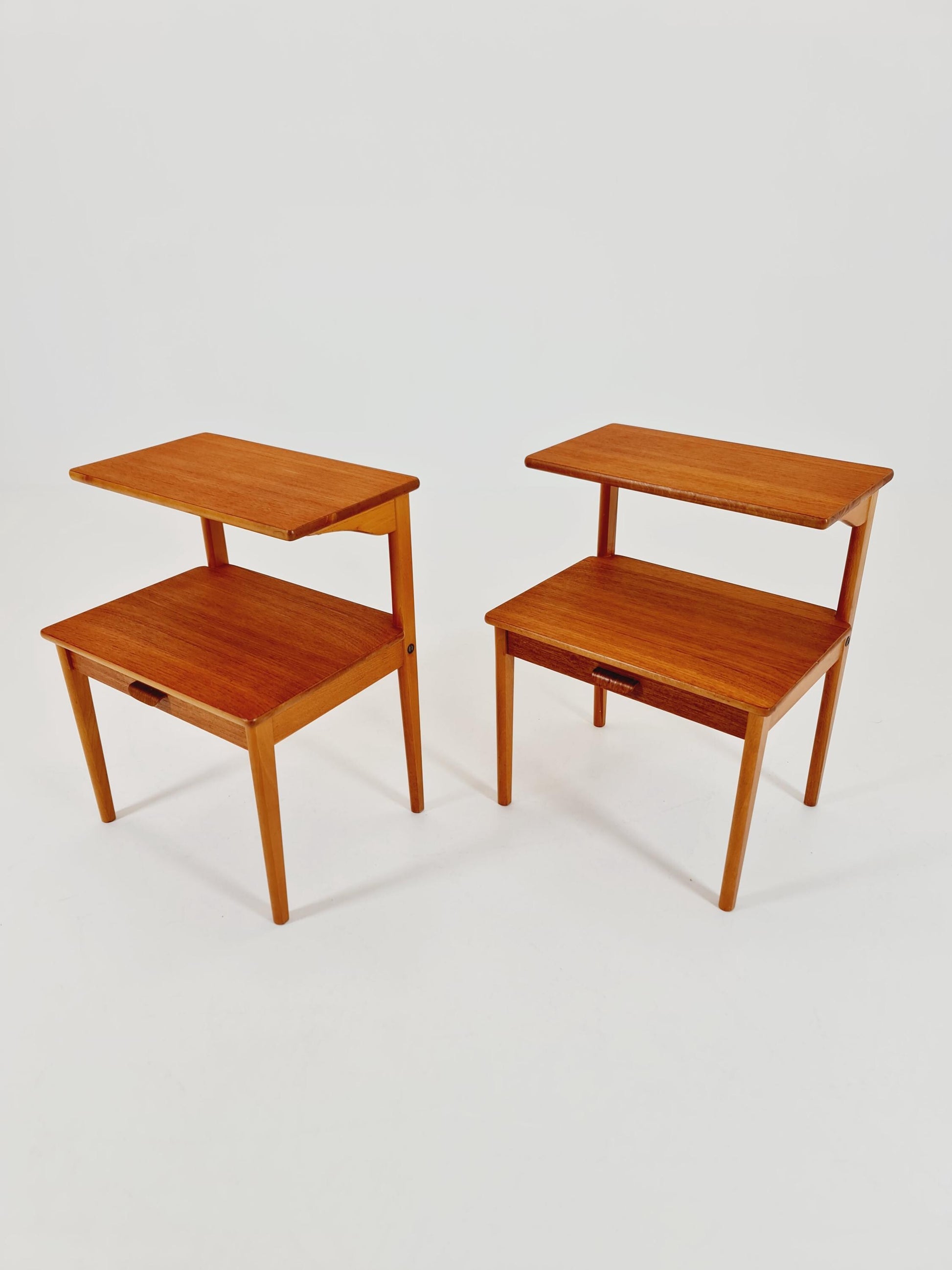Rare Mid century Danish teak & Oak bedside tables/ nightstands , 1960s, set of 2 By MSM Model nr 80