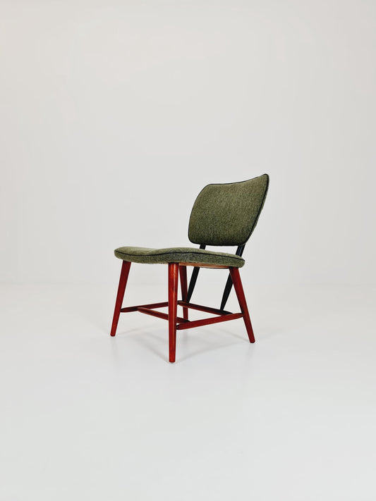 Mid-Century Modern Swedish Lounge chair with Olive Green Upholstery Design by Alf Svensson for Ljungs Industrier ,Dux ,1950s