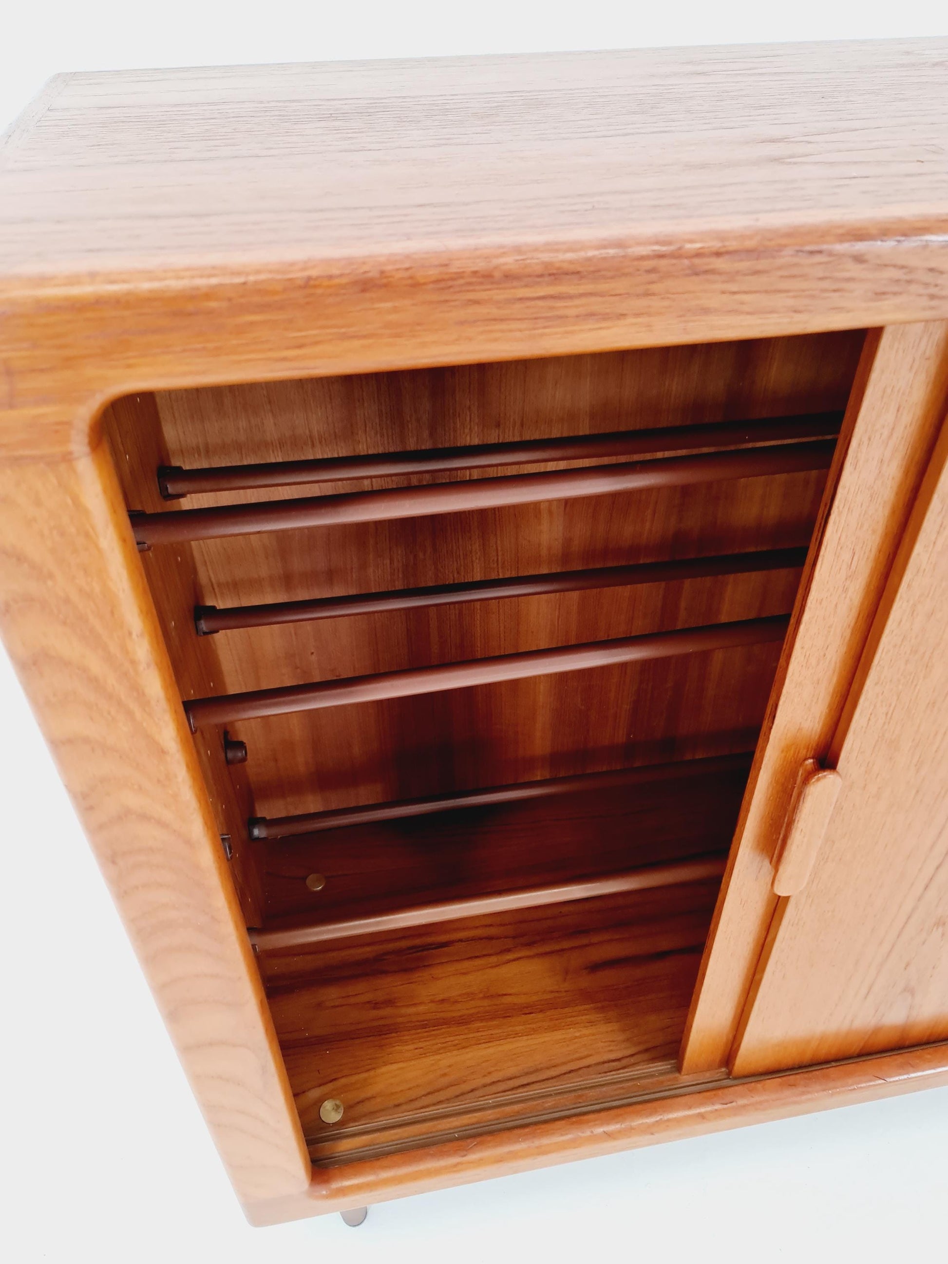 Mid century Solid Danish teak hallway cabinet, shoes cabinet By Silkborg Möbelfabrik 1960s