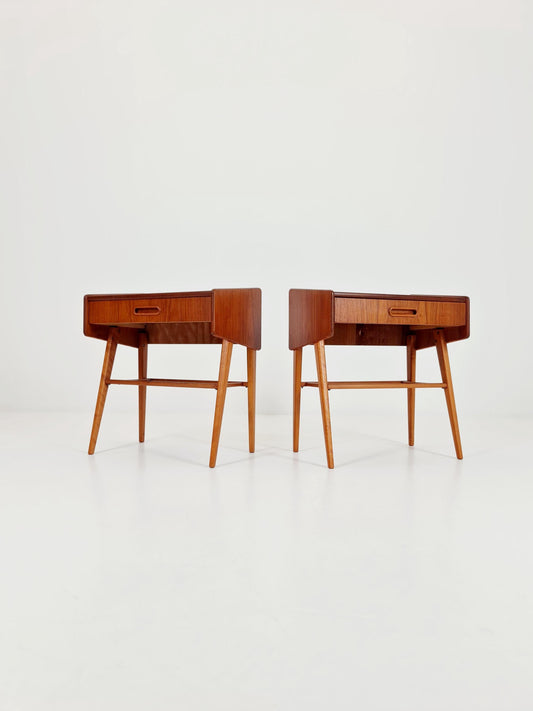 Pair of Midcentury Danish teak Vintage Side table/ Bedside table by Olholm Möbelfabrik, Denmark, 1960s