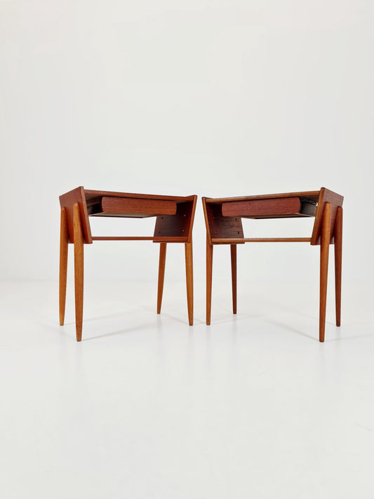 Pair of Midcentury Danish teak vintage Side table/ Bedside table/ Night stand, 1960s