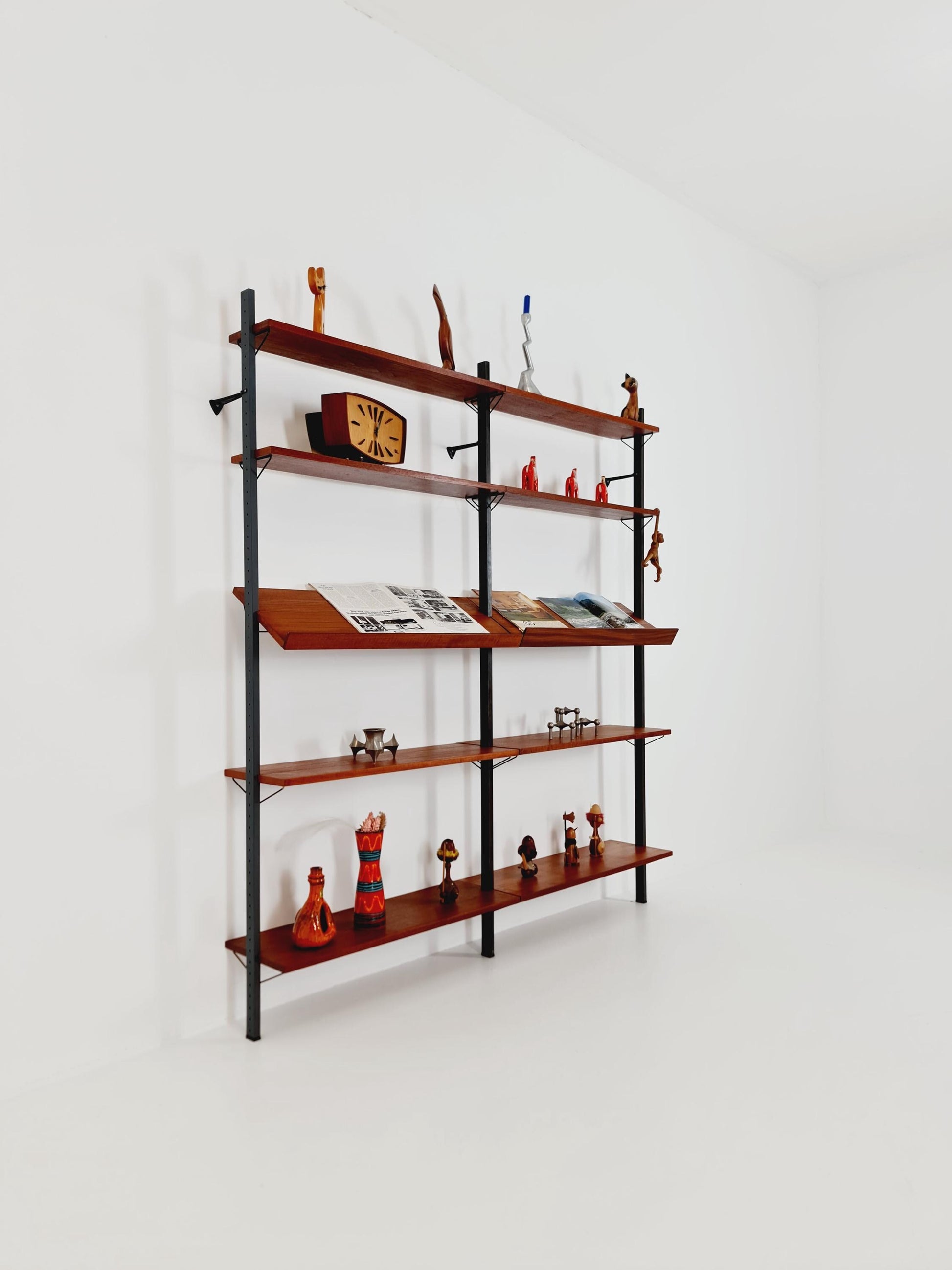 Mid century String shelf system teak & metal by Olof Pira Sweden, 1950s