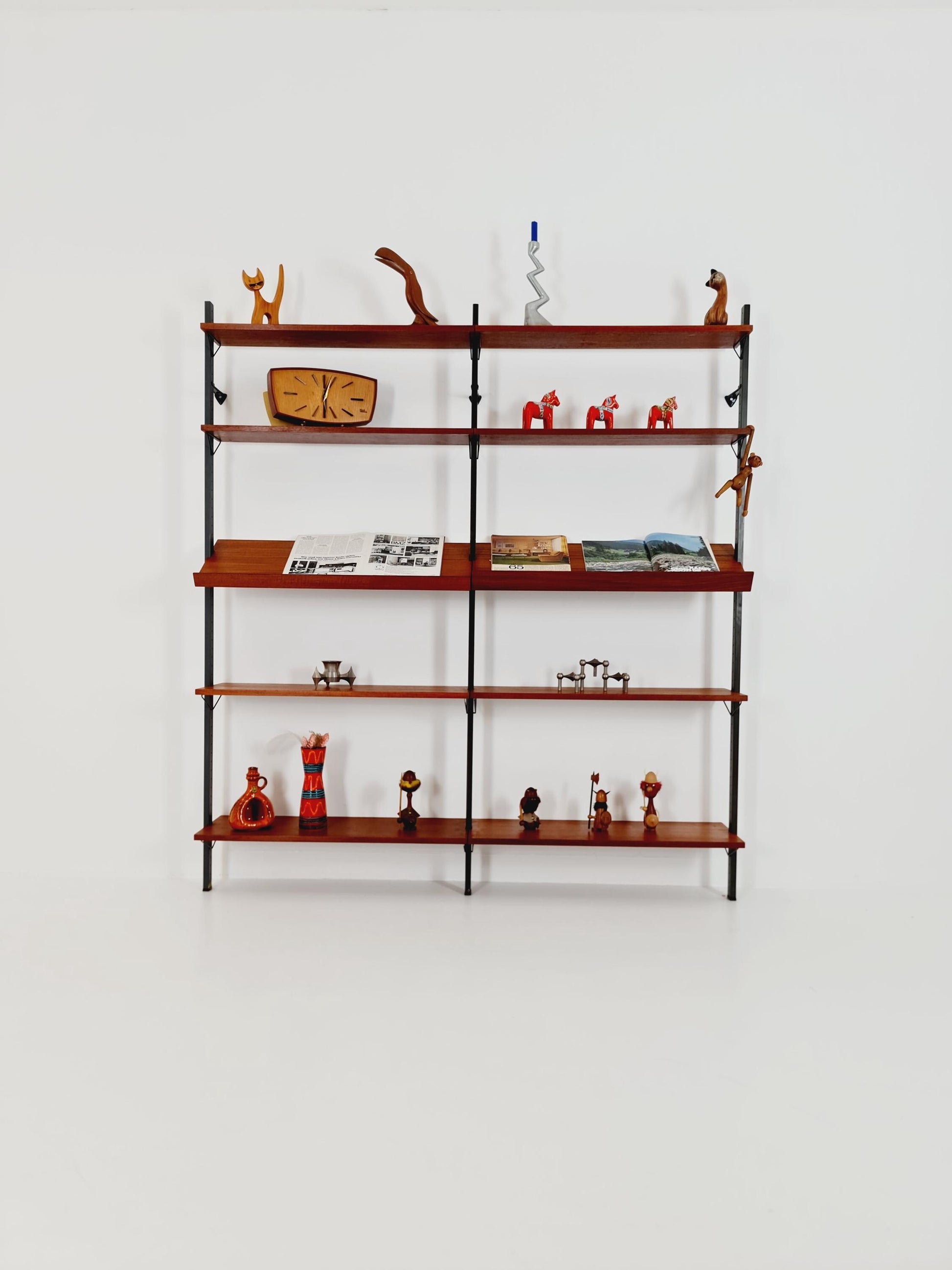 Mid century String shelf system teak & metal by Olof Pira Sweden, 1950s