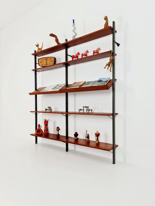 Mid century String shelf system teak & metal by Olof Pira Sweden, 1950s