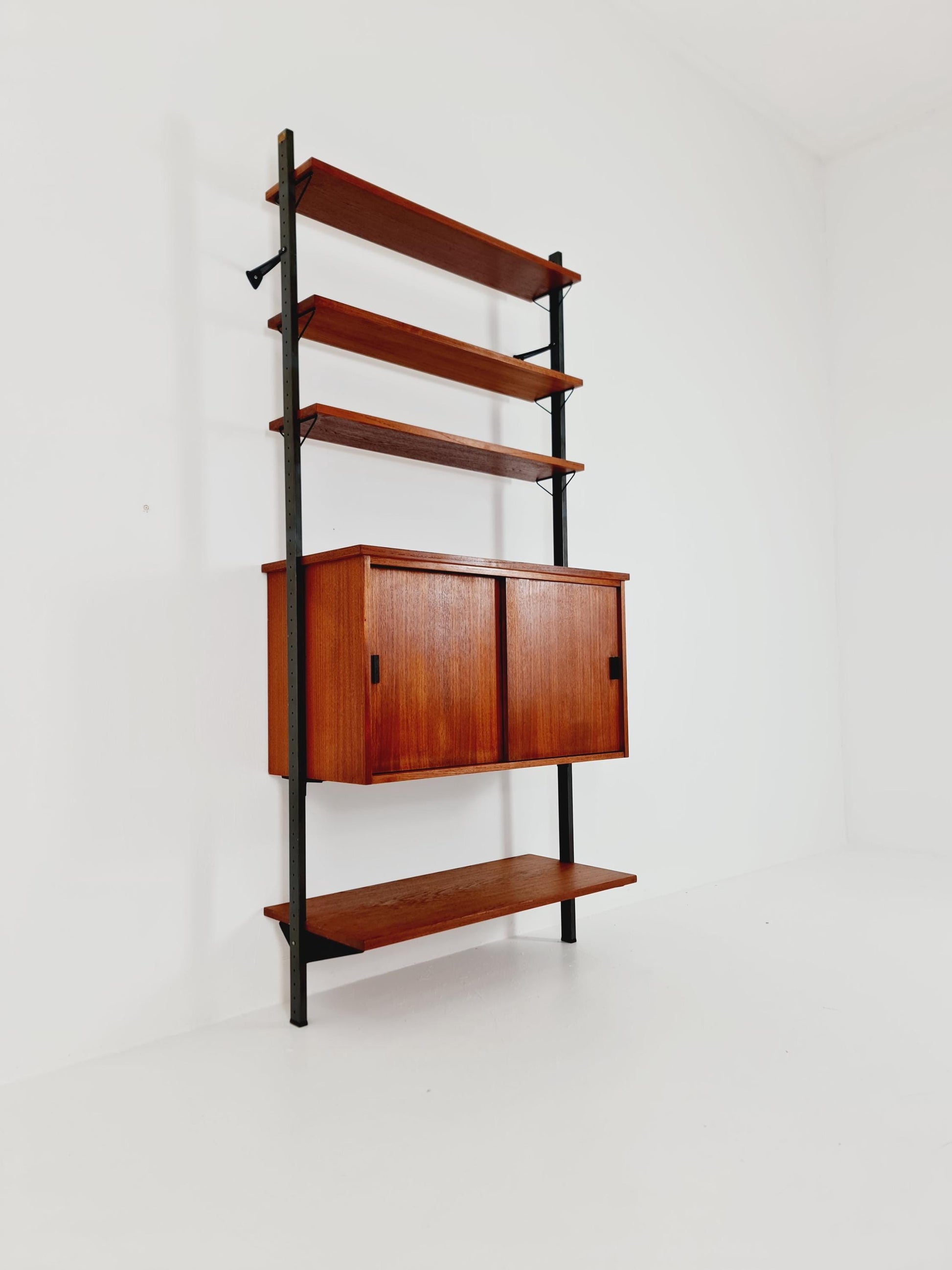 Mid century String shelf system teak & metal by Olof Pira Sweden, 1950s