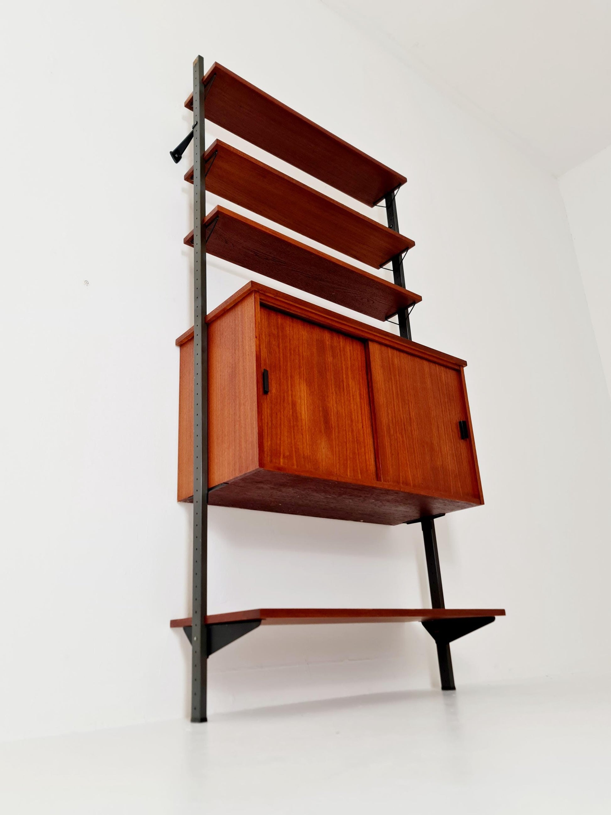 Mid century String shelf system teak & metal by Olof Pira Sweden, 1950s