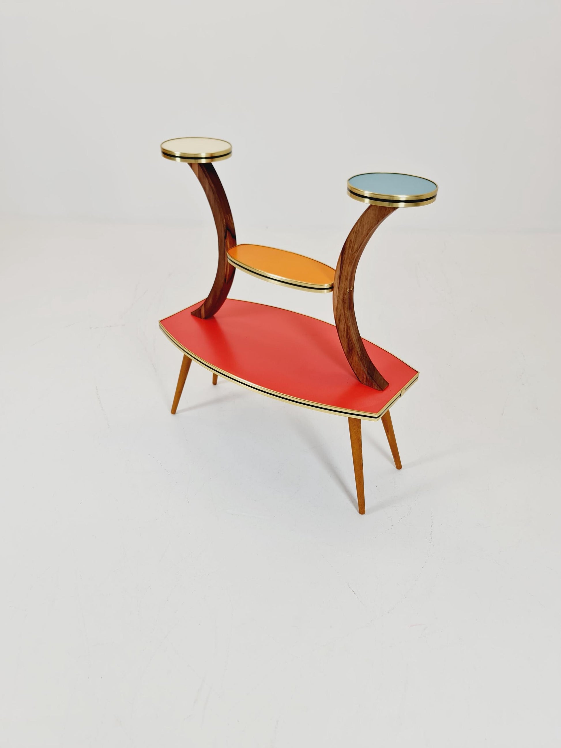 Rare Large German Plant Stand, Colorful Vintage Mid-Century Minimalist Indoor Plant Stand Side Table Retro flower table, 1950s