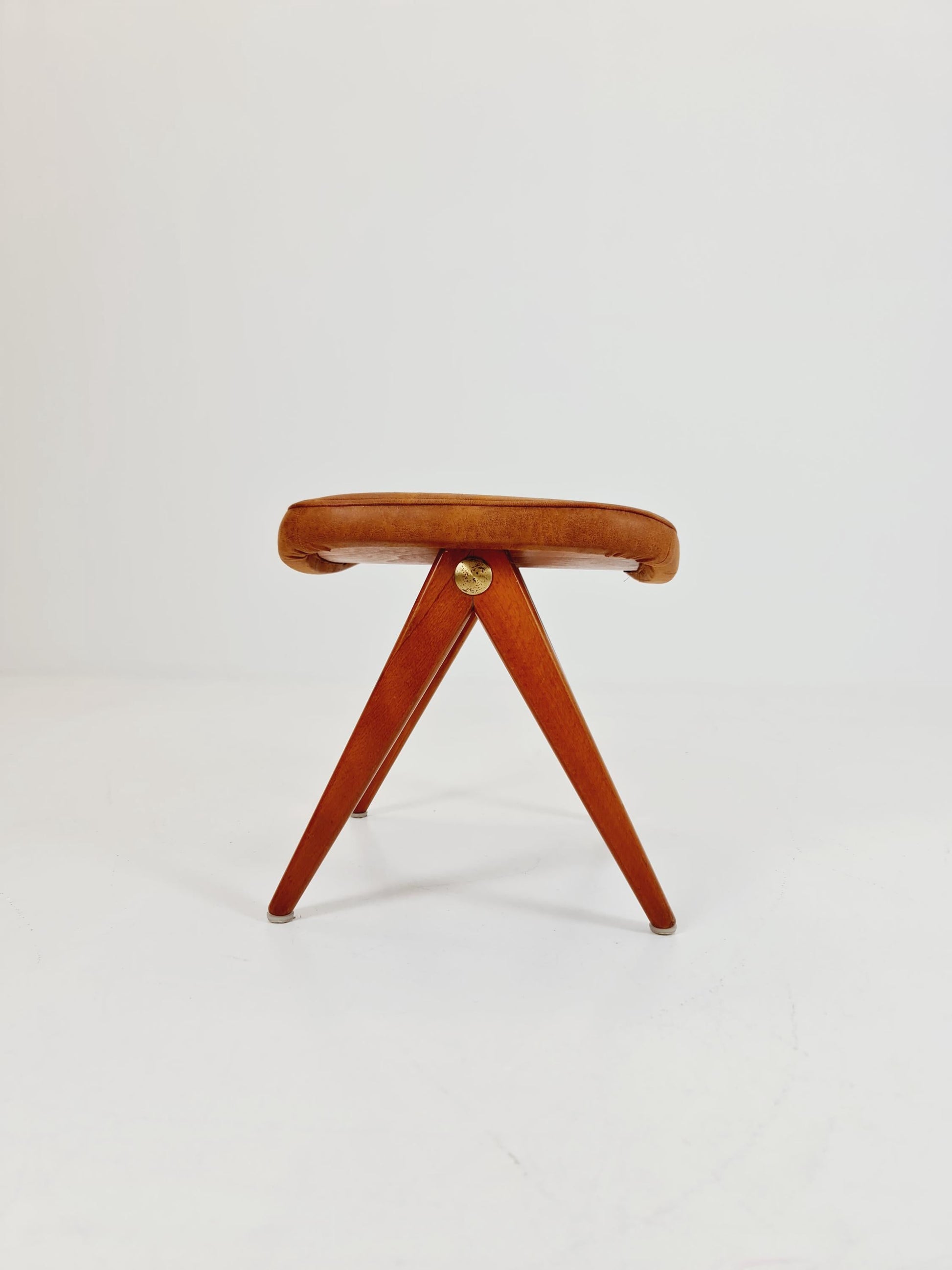 Vintage Swedish beech stool ottoman by Bengt Ruda for Nordiska Kompaniet , 1960s