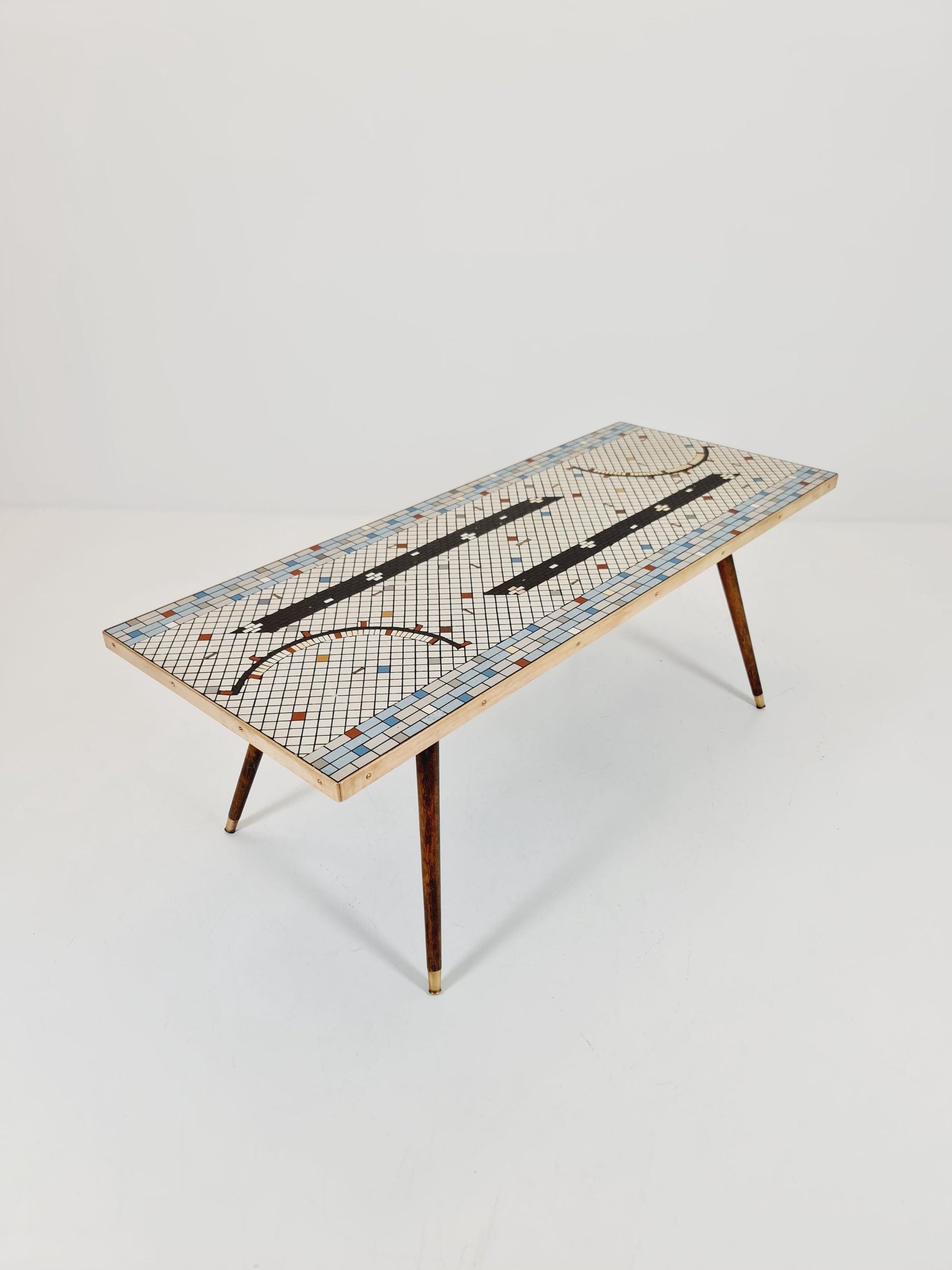 Unique mosaic & solid brass coffee table, 1950s