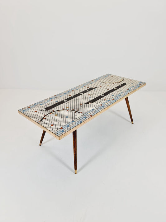 Unique mosaic & solid brass coffee table, 1950s