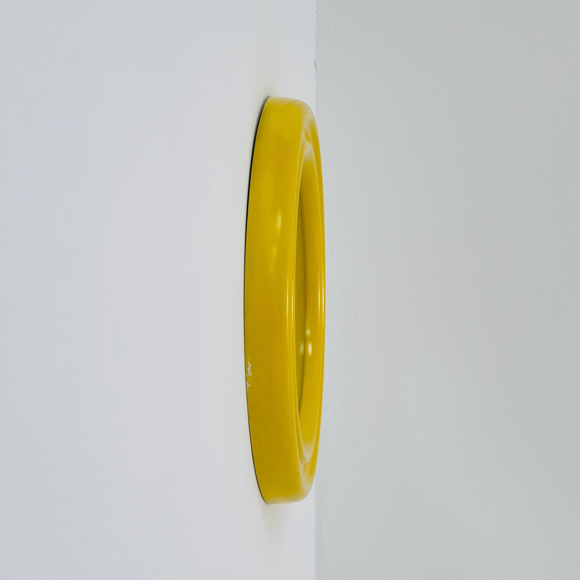 Mid century Spaceage yellow Kristal wall round mirror Schönbuch ,1970s Germany