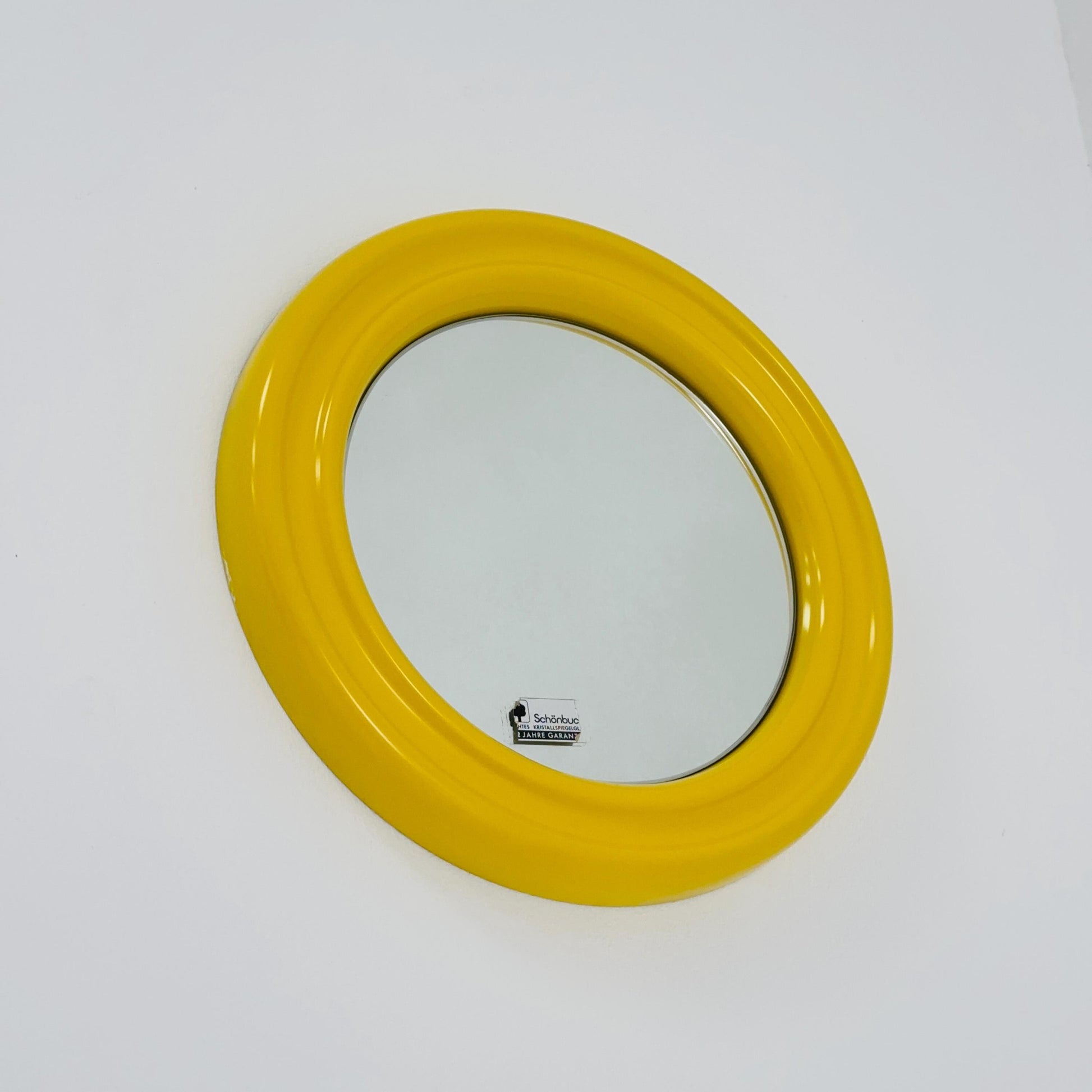 Mid century Spaceage yellow Kristal wall round mirror Schönbuch ,1970s Germany
