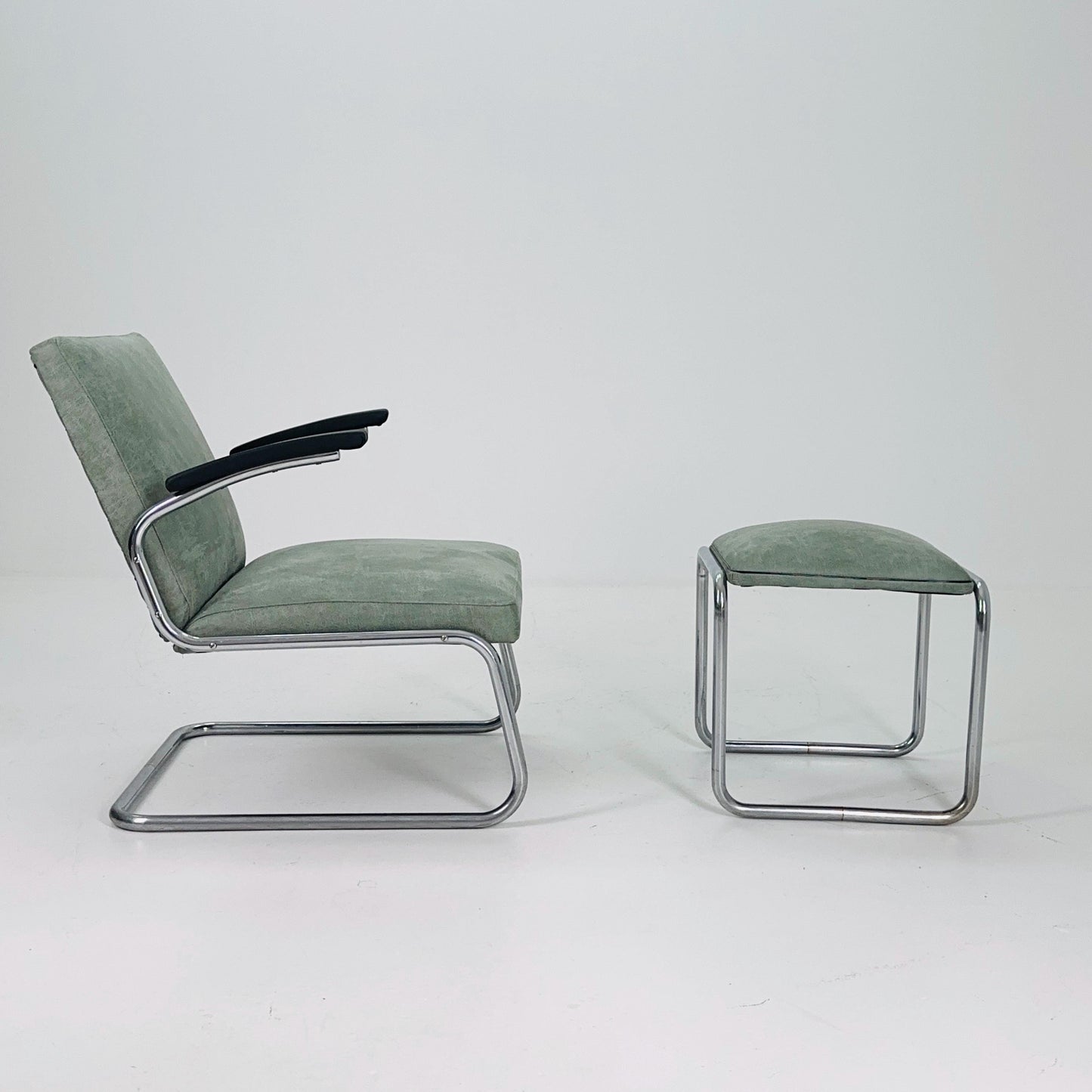 Mid-Century Bauhaus Lounge Chair & Ottoman Set by Drabert, Germany, 1950s