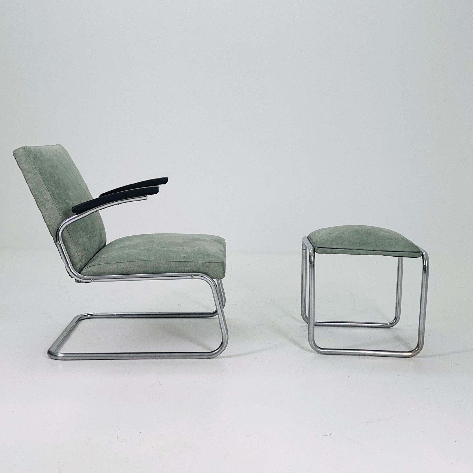 Mid-Century Bauhaus Lounge Chair & Ottoman Set by Drabert, Germany, 1950s