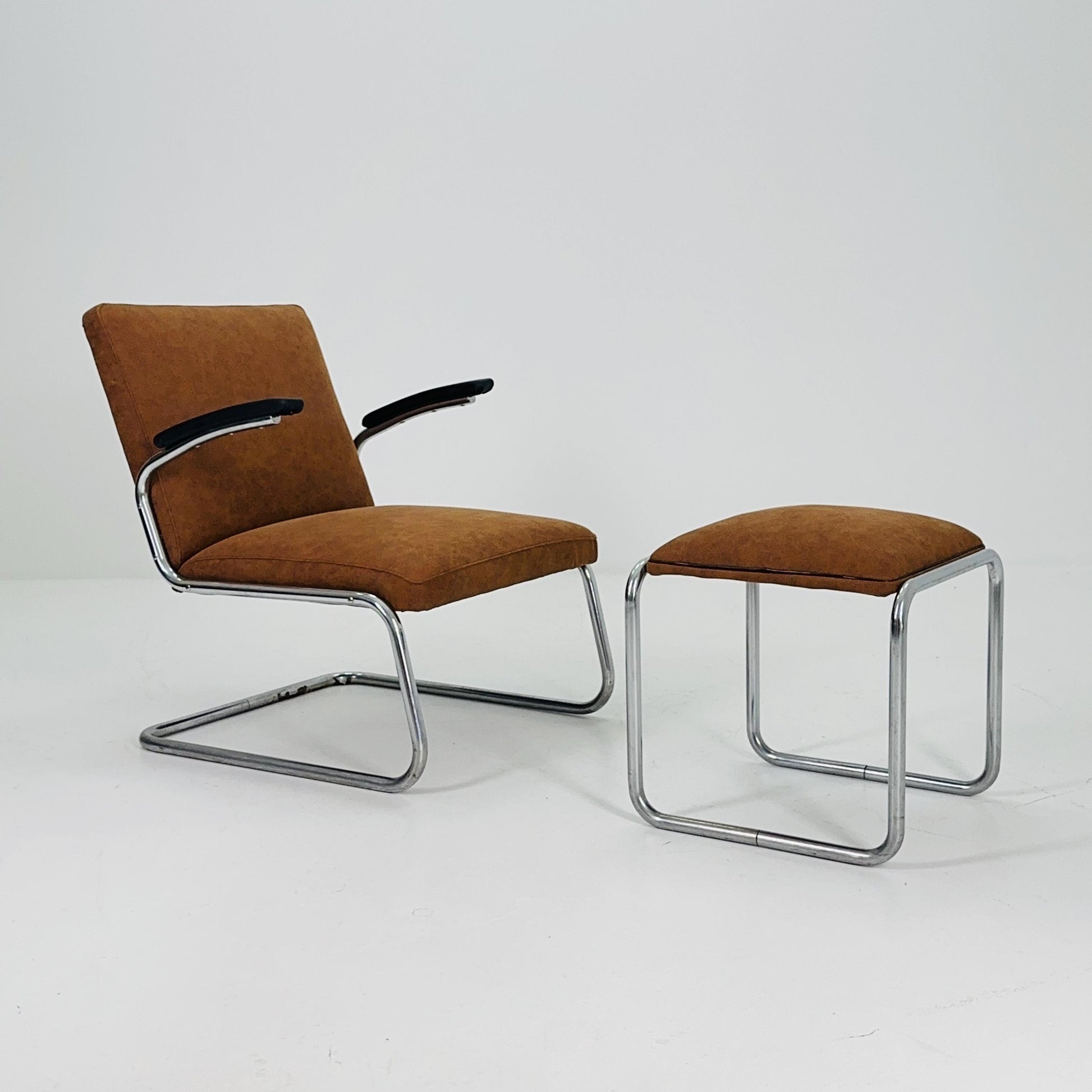 Mid-Century Bauhaus Lounge Chair & Ottoman Set by Drabert, Germany, 1950s