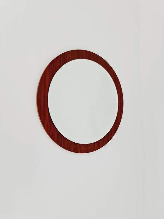 Mid Century round teak wall mirror from the 60s