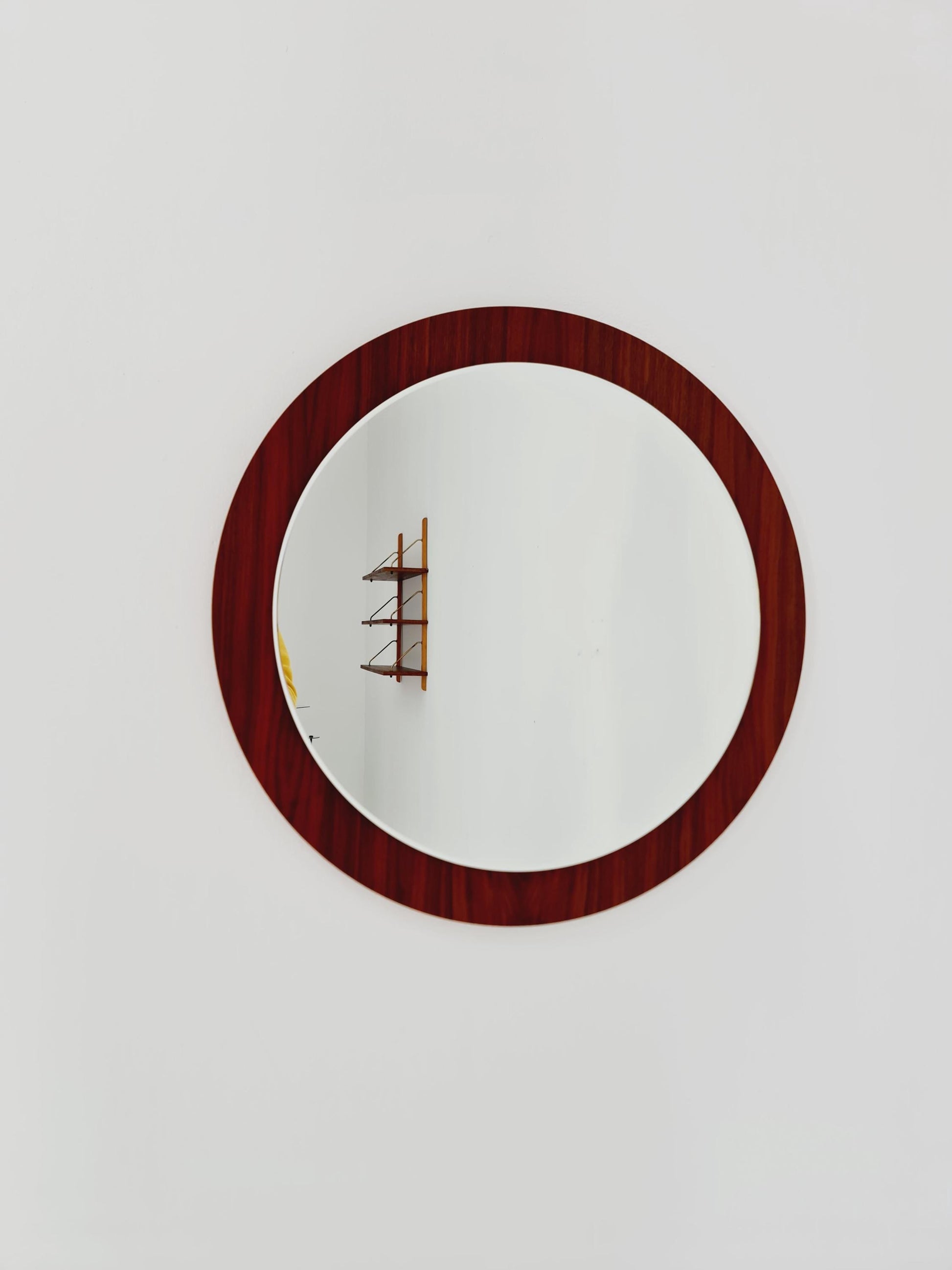 Mid Century round teak wall mirror from the 60s