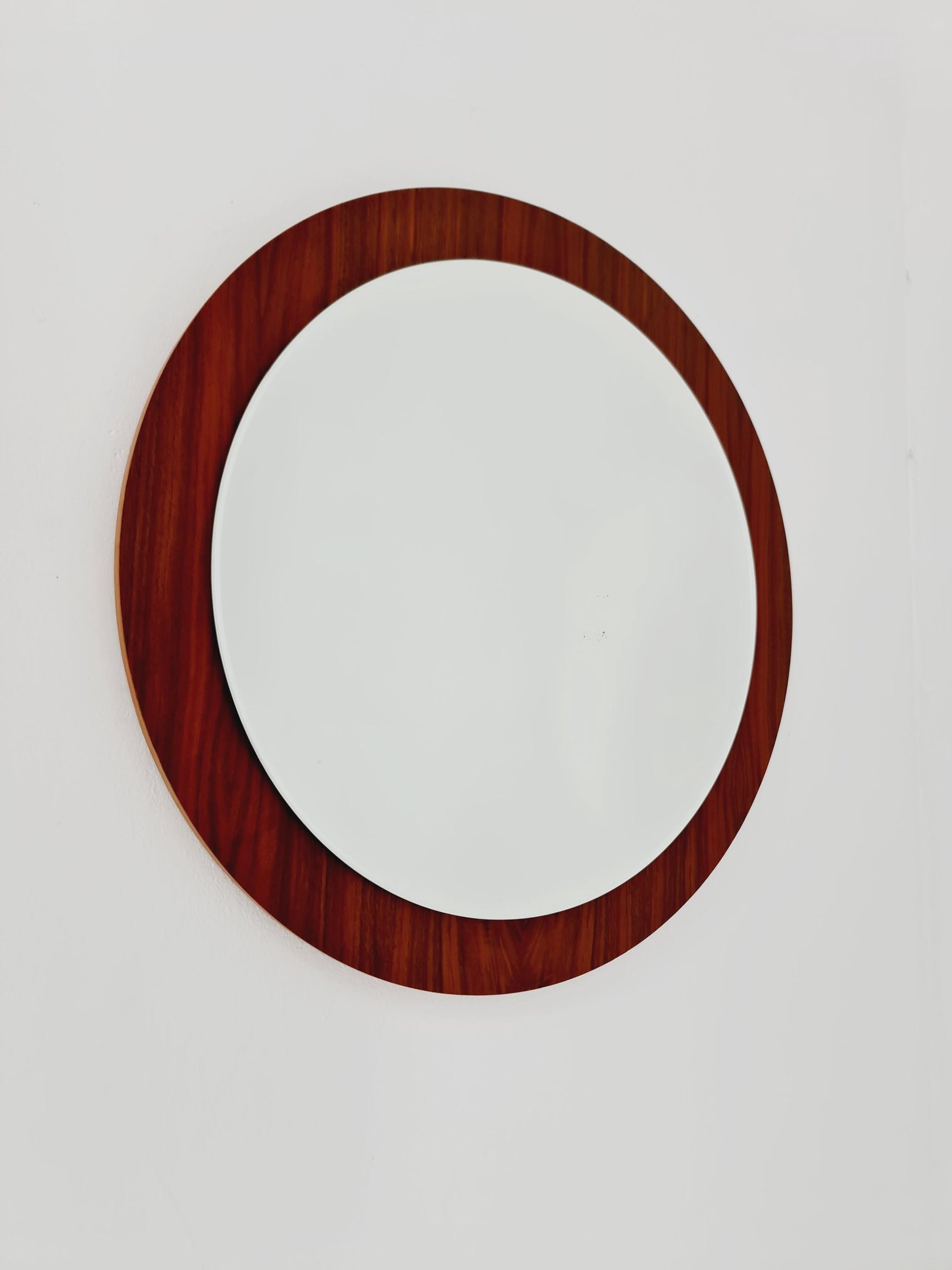 Mid Century round teak wall mirror from the 60s