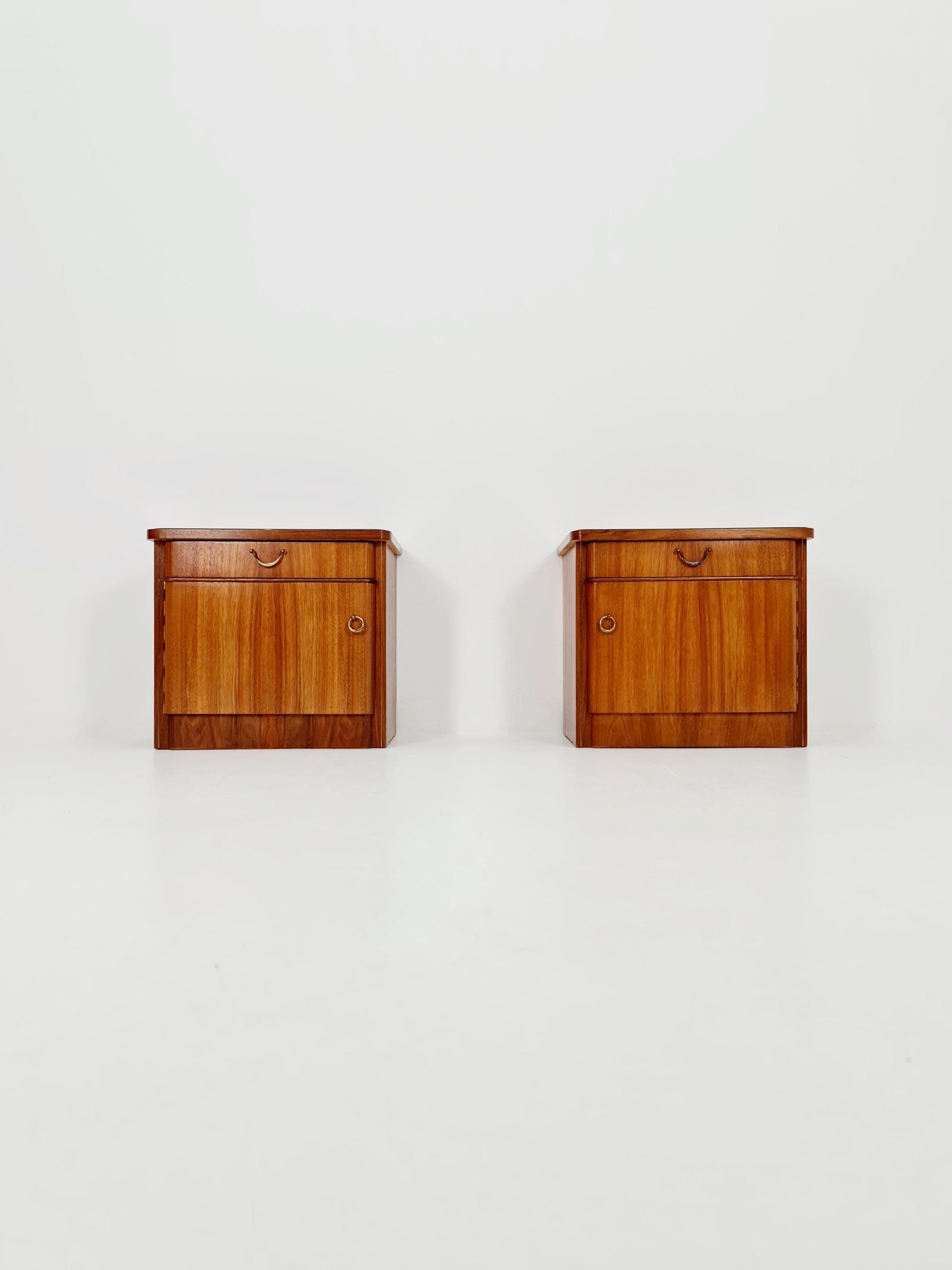 German Mid century nightstands/ walnut bedside tables With Glass top BY WK Möbel , 1960s