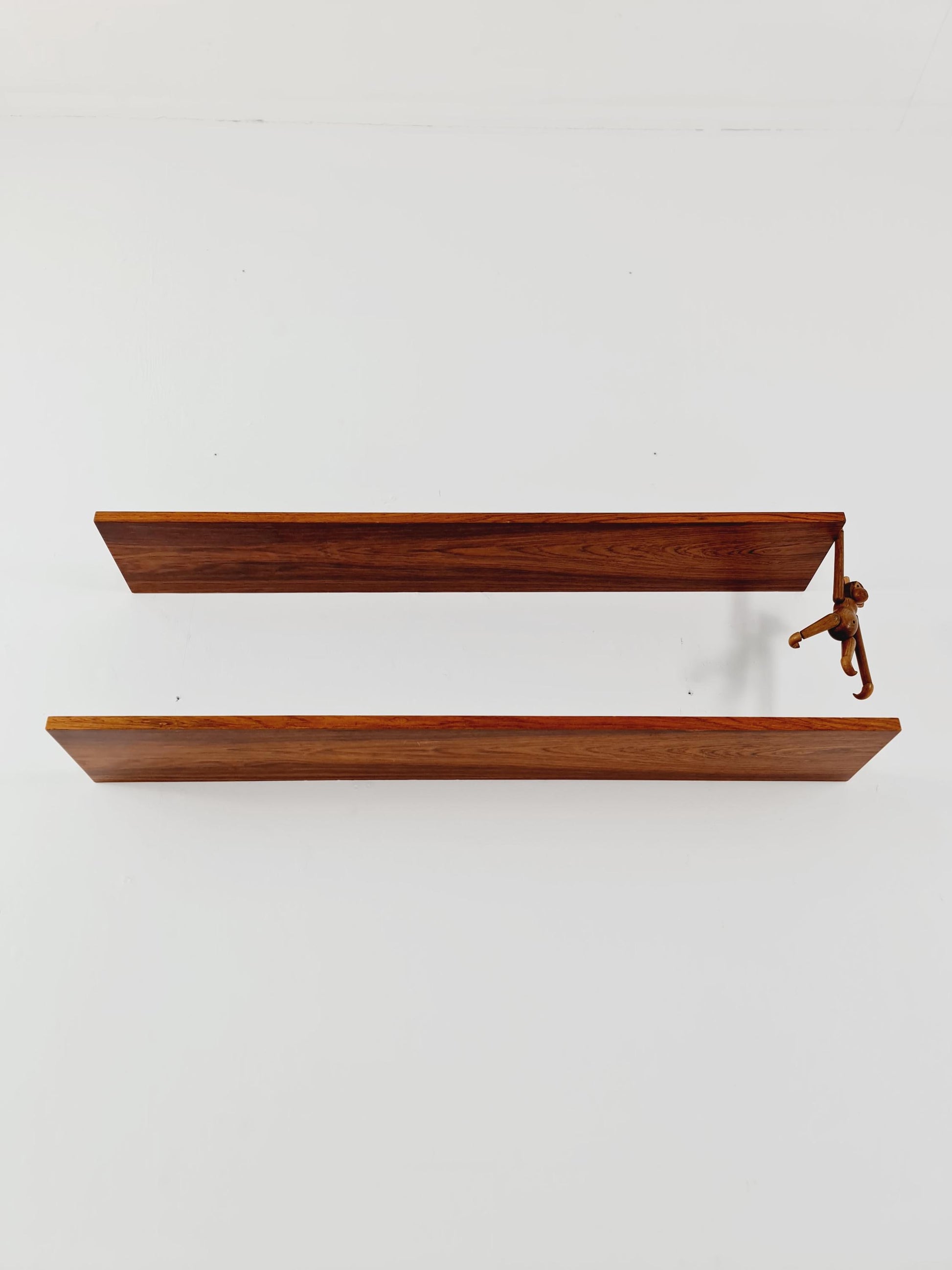 Pair of Big Danish Rose wood floating hanging shelf, 1960s