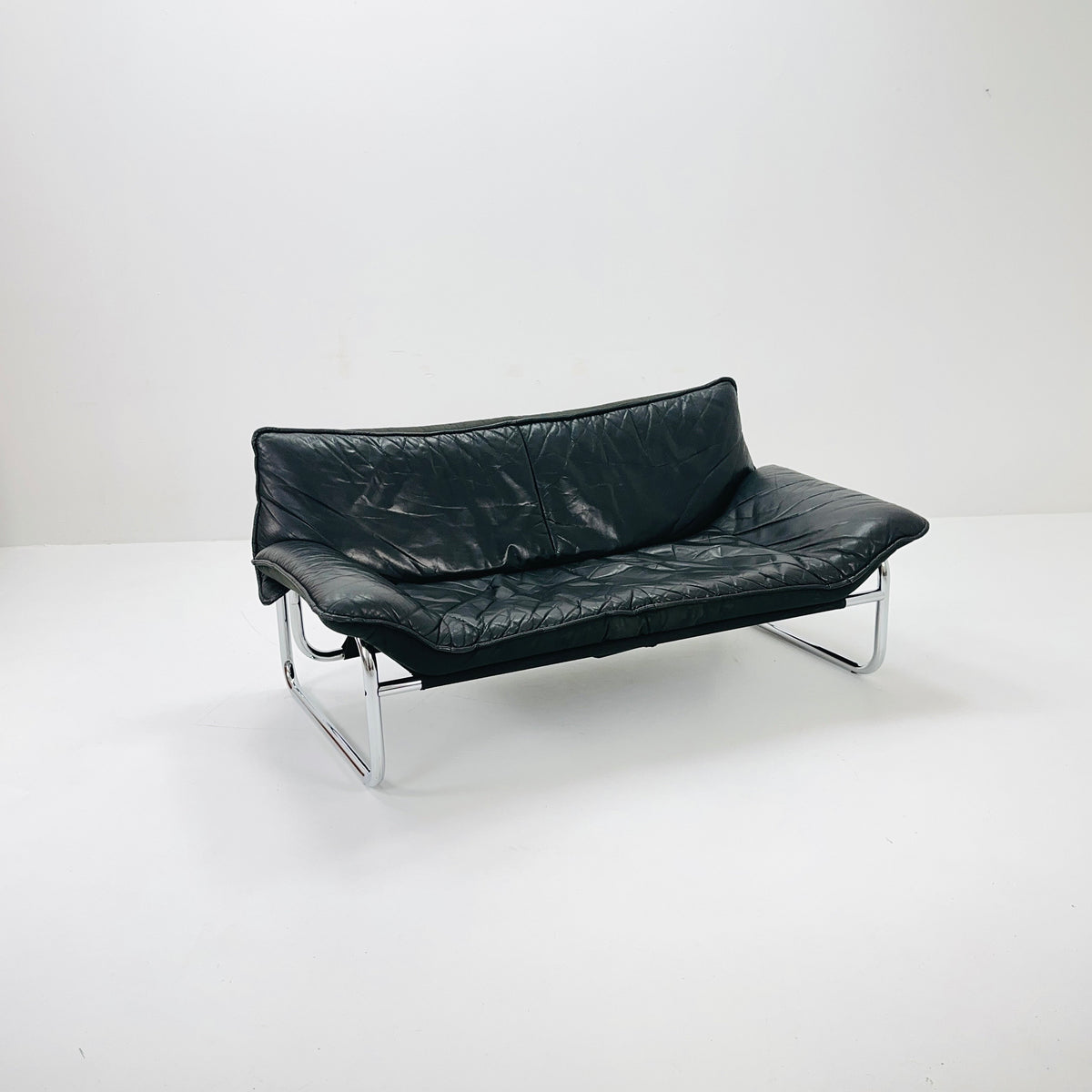 Mid century Black leather sofa by Johan Bertil Häggström for Ikea 1980s Sweden