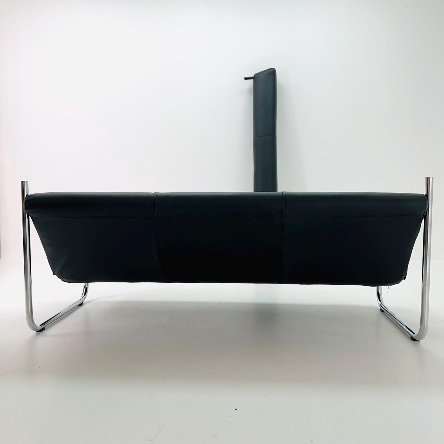 Mid Century Bauhaus Sofa — Italian Design, Black Faux Leather & Chrome, 1980s