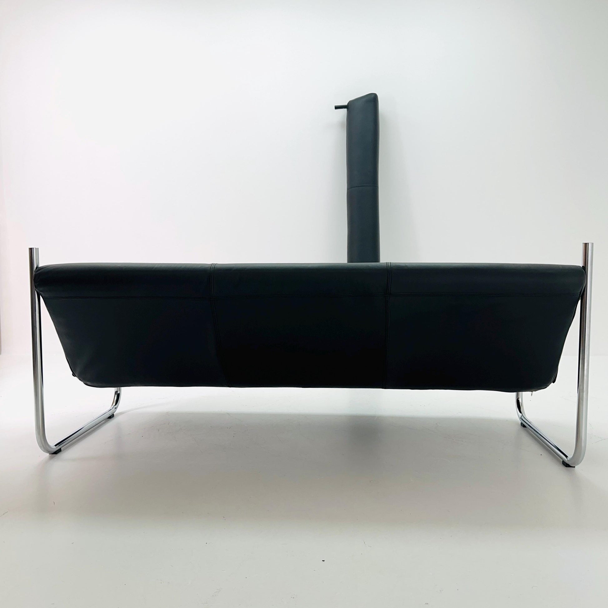 Mid Century Bauhaus Sofa — Italian Design, Black Faux Leather & Chrome, 1980s