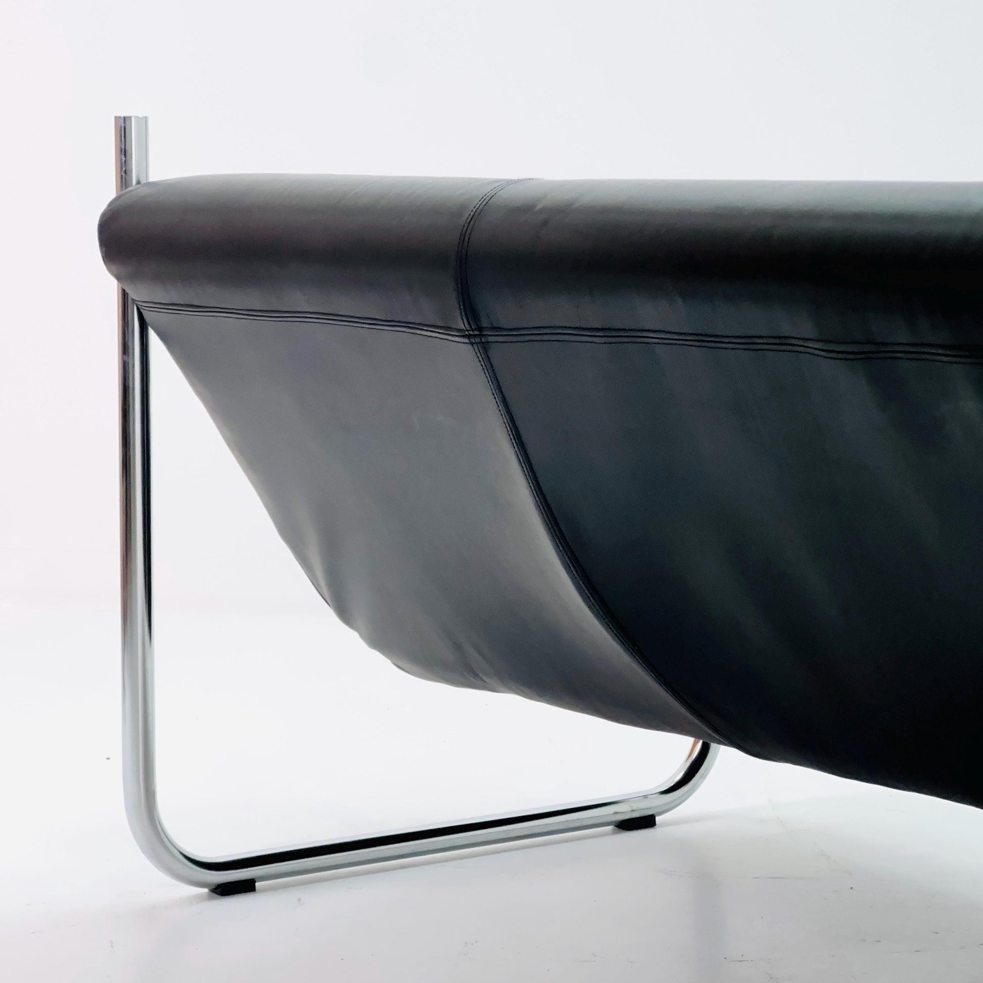 Mid Century Bauhaus Sofa — Italian Design, Black Faux Leather & Chrome, 1980s