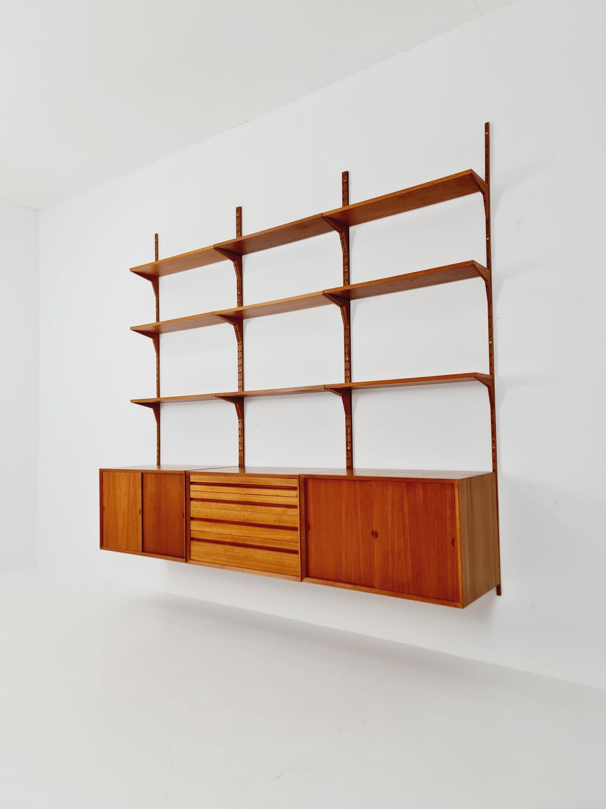 Big Mid century Danish Teak Wall Unit with 3 cabinets by Poul Cadovius for Cado, Denmark, 1960s