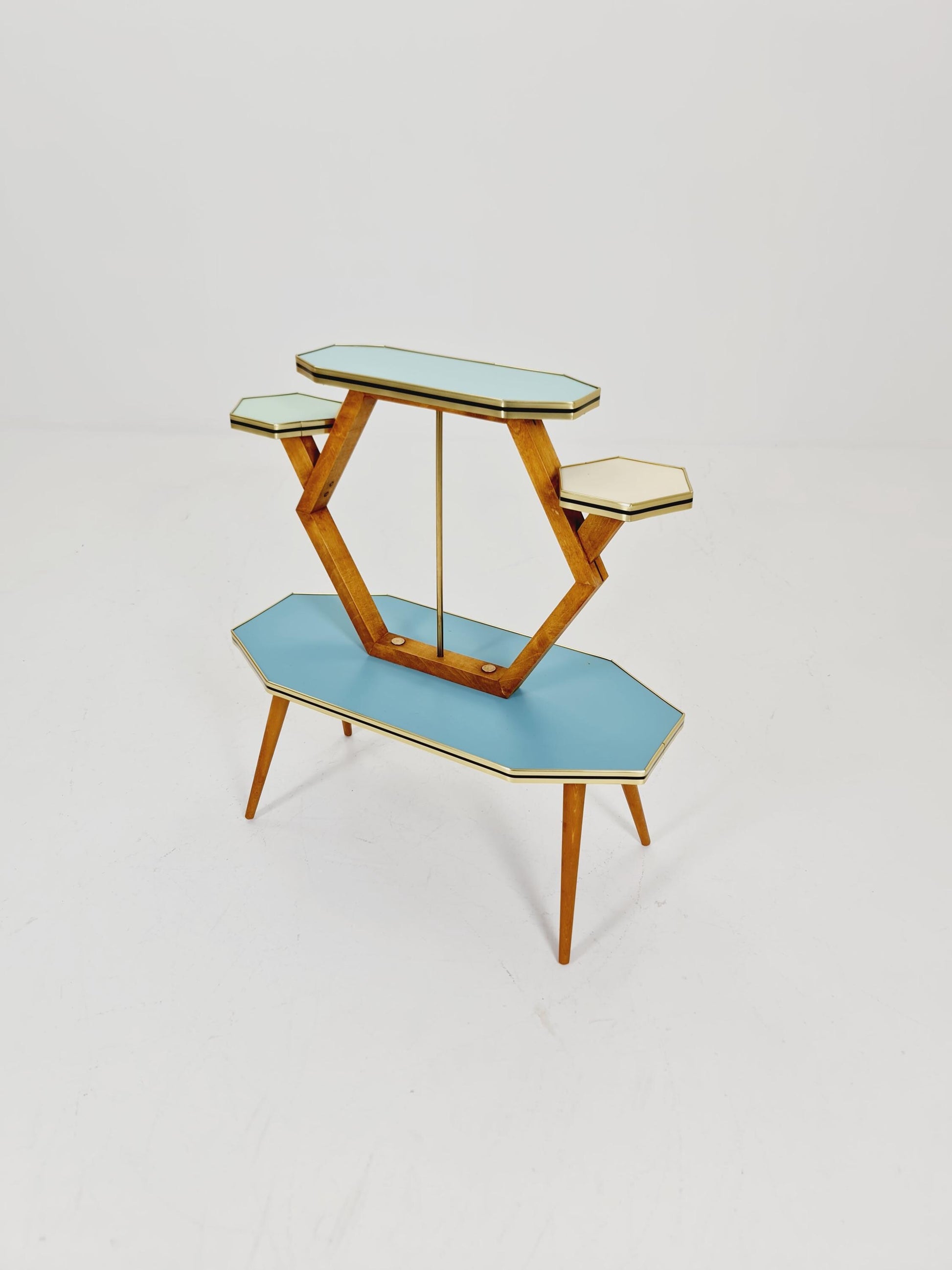 Rare Large German Plant Stand, Colorful Vintage Mid-Century Minimalist Indoor Plant Stand Side Table Retro flower table, 1950s
