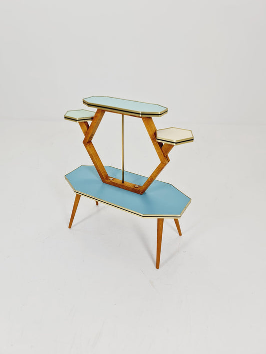 Rare Large German Plant Stand, Colorful Vintage Mid-Century Minimalist Indoor Plant Stand Side Table Retro flower table, 1950s