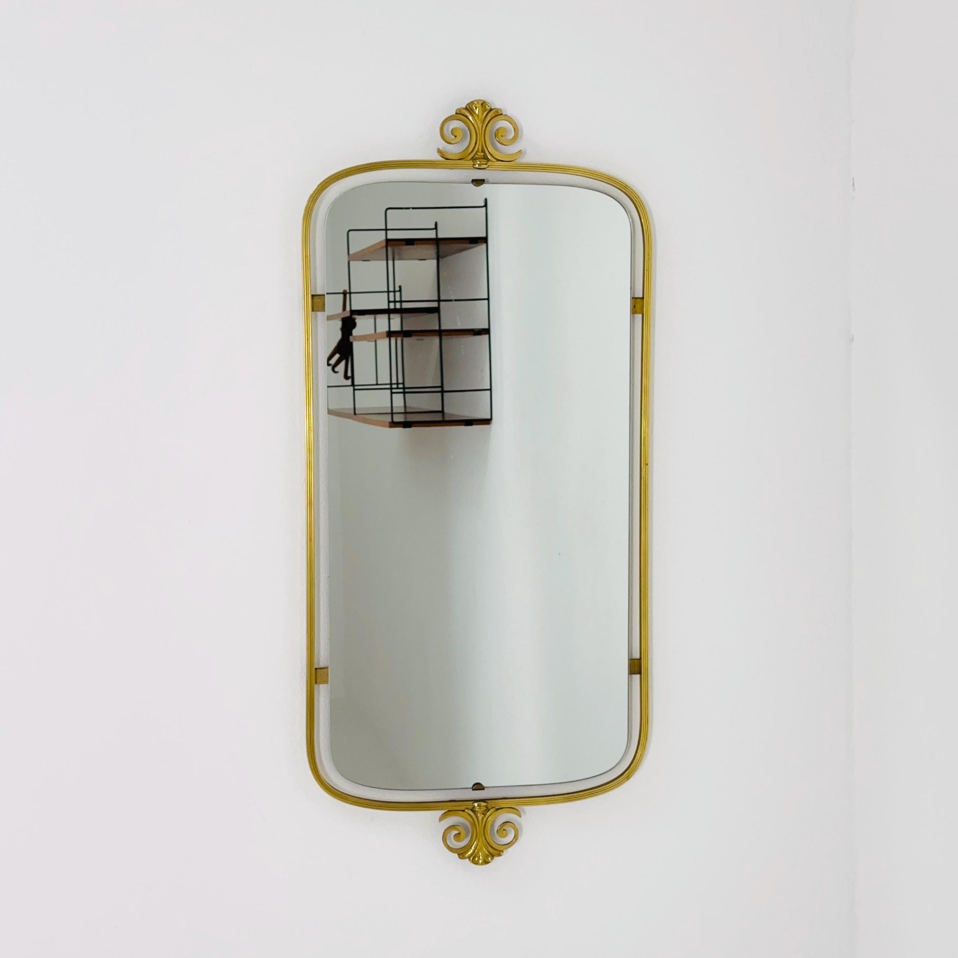 mid-century brass wall mirror with braided hanging strap from West Spiegel, Germany, 1960s