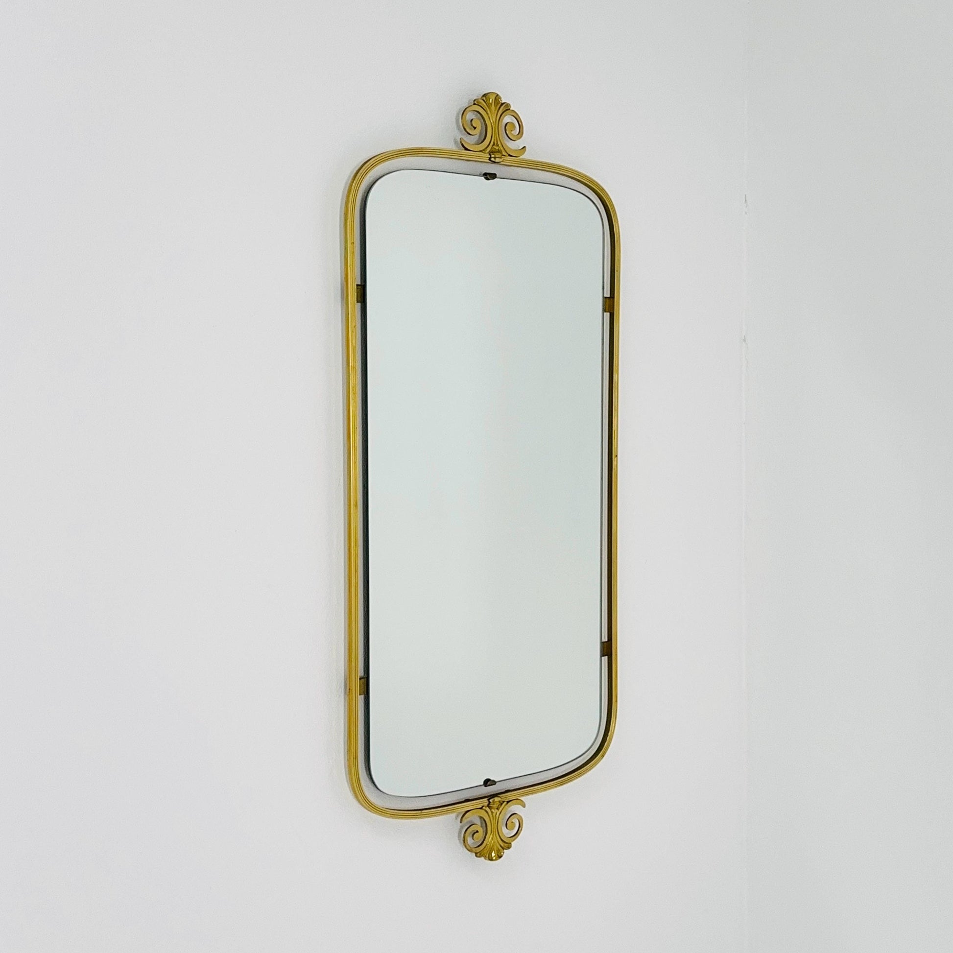 mid-century brass wall mirror with braided hanging strap from West Spiegel, Germany, 1960s
