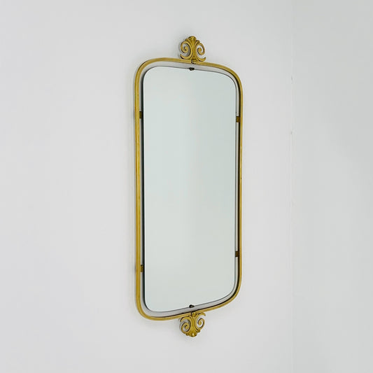 mid-century brass wall mirror with braided hanging strap from West Spiegel, Germany, 1960s