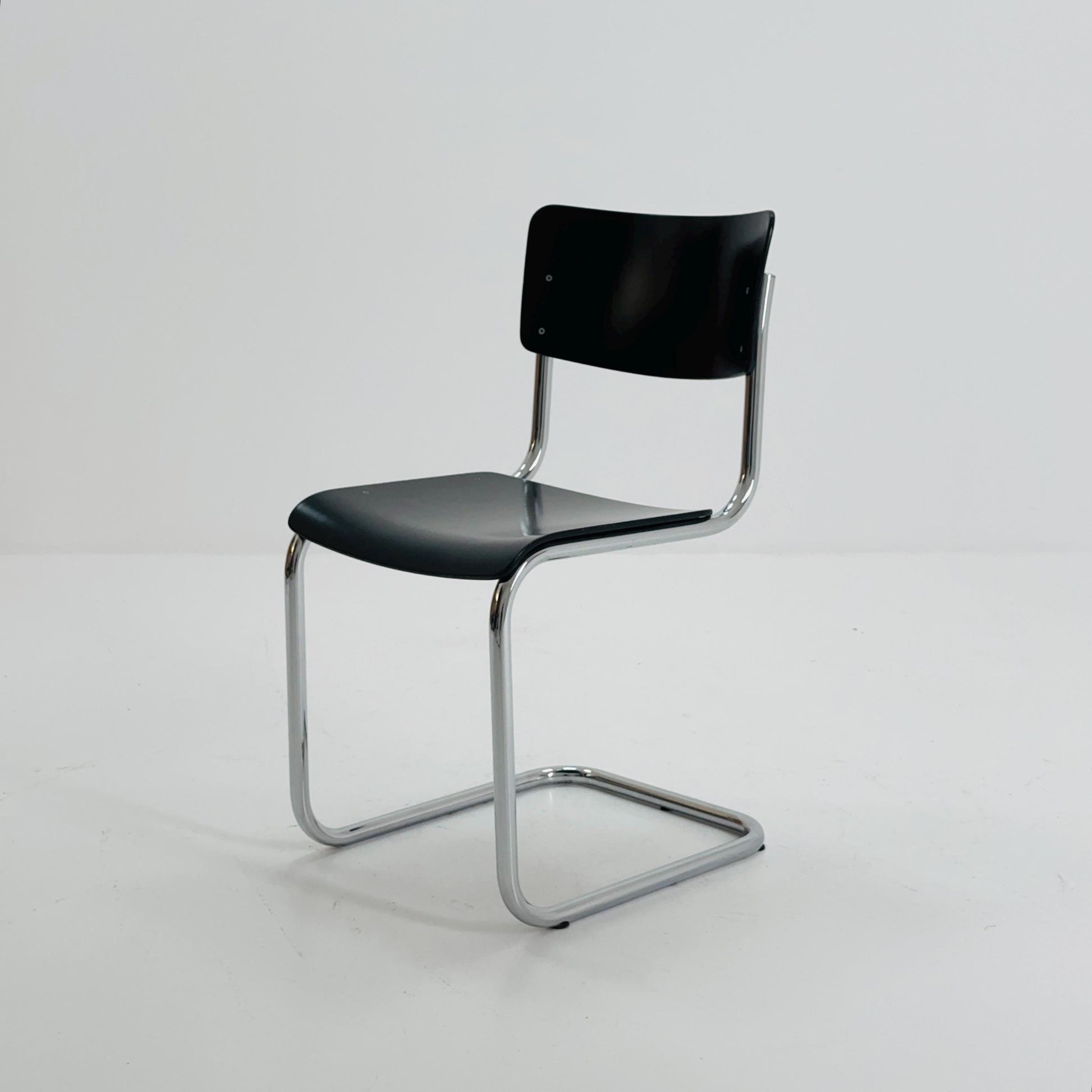 Mid century S43 Mart stam cantilever chair black beech steel tube chrome-plated by Thonet -1980s Germany