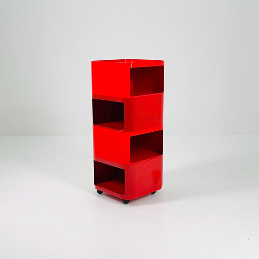 Rare Space Age Red Componibili Square Serving Trolley by Anna Castelli Ferrieri for Kartell — Italy, 1960s — Model 4970